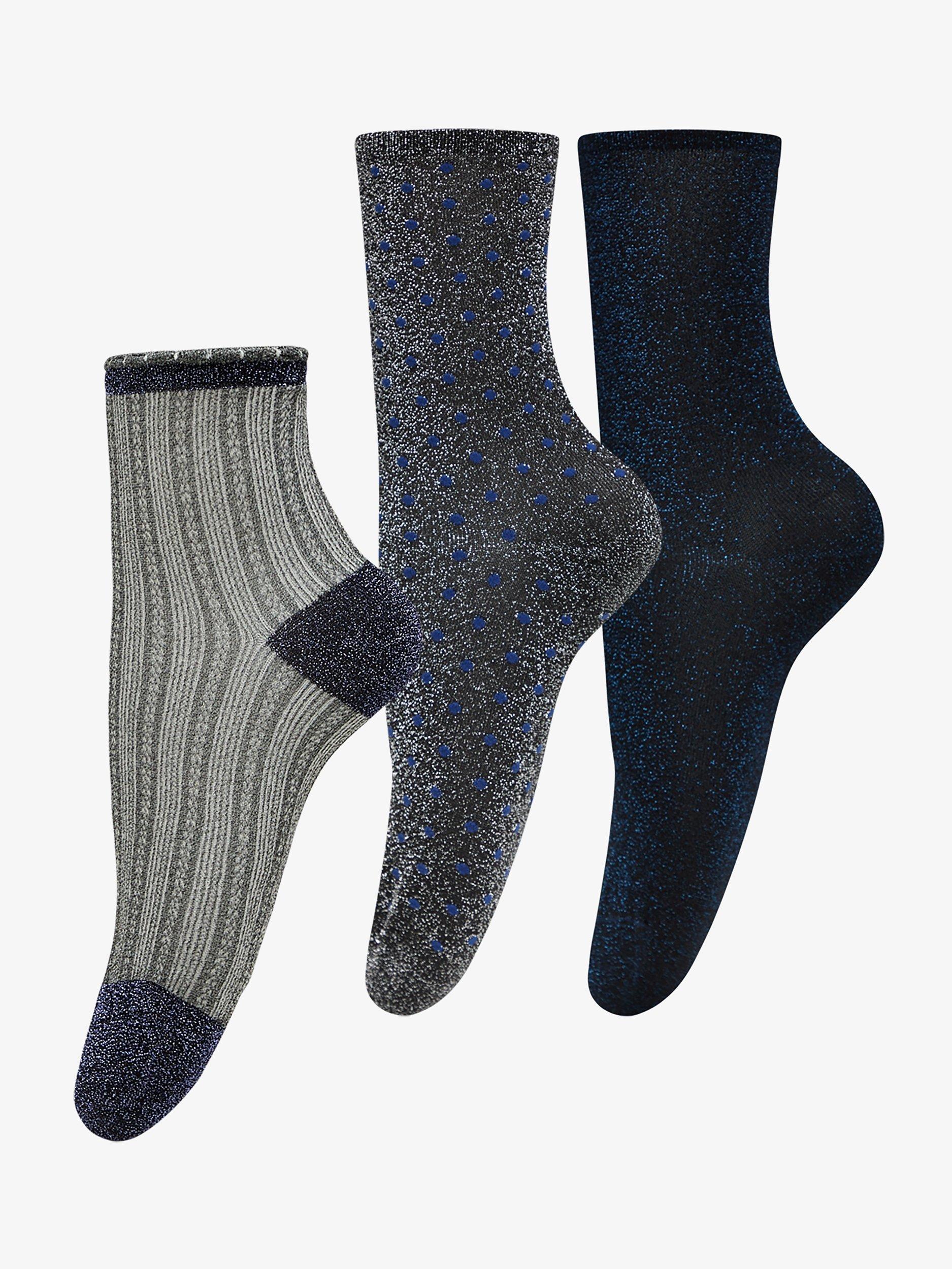 Unmade Copenhagen Martine Glitter Socks, Pack of 3, Grey/Blue