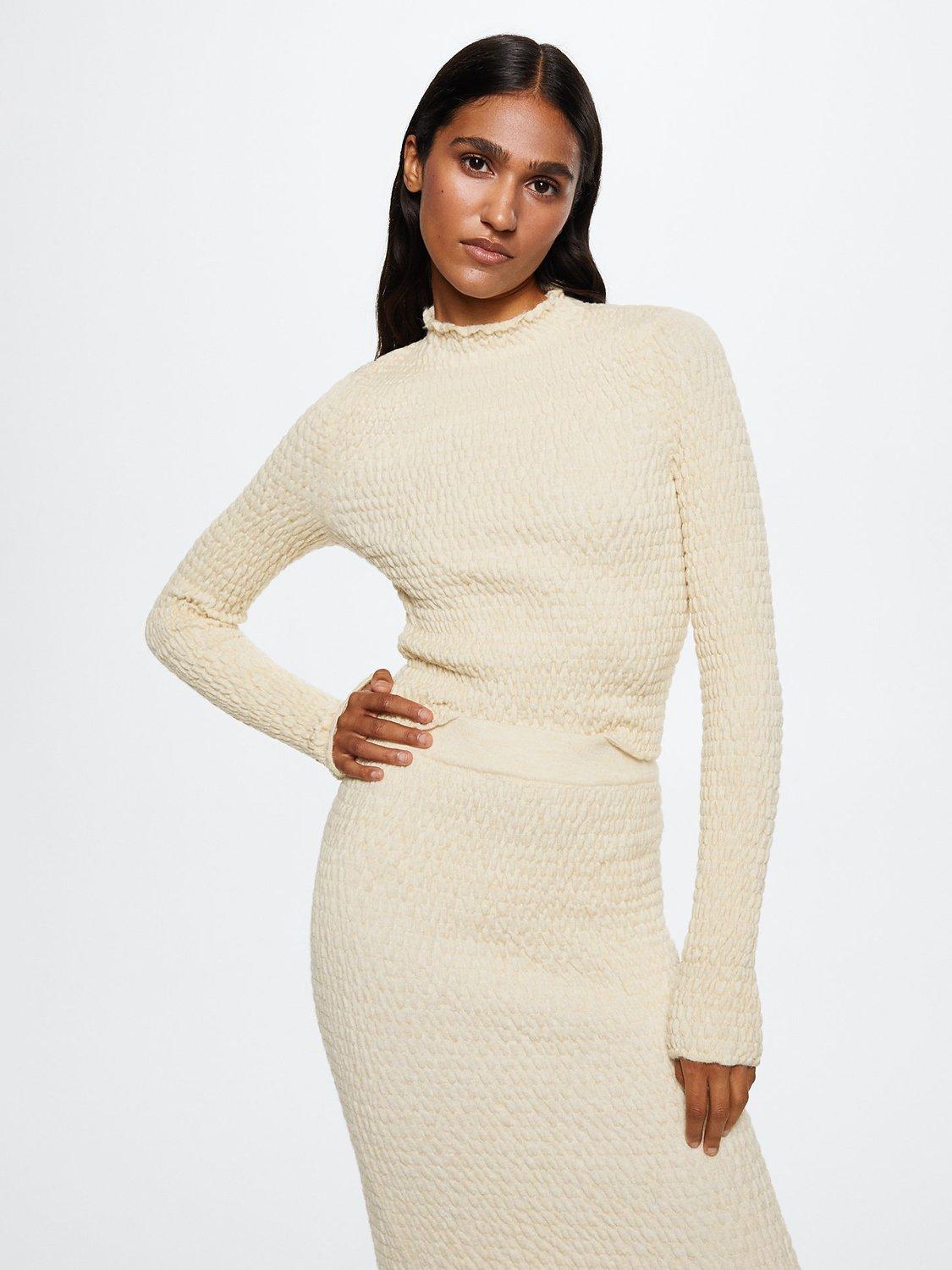 Mango Textured Jumper, White