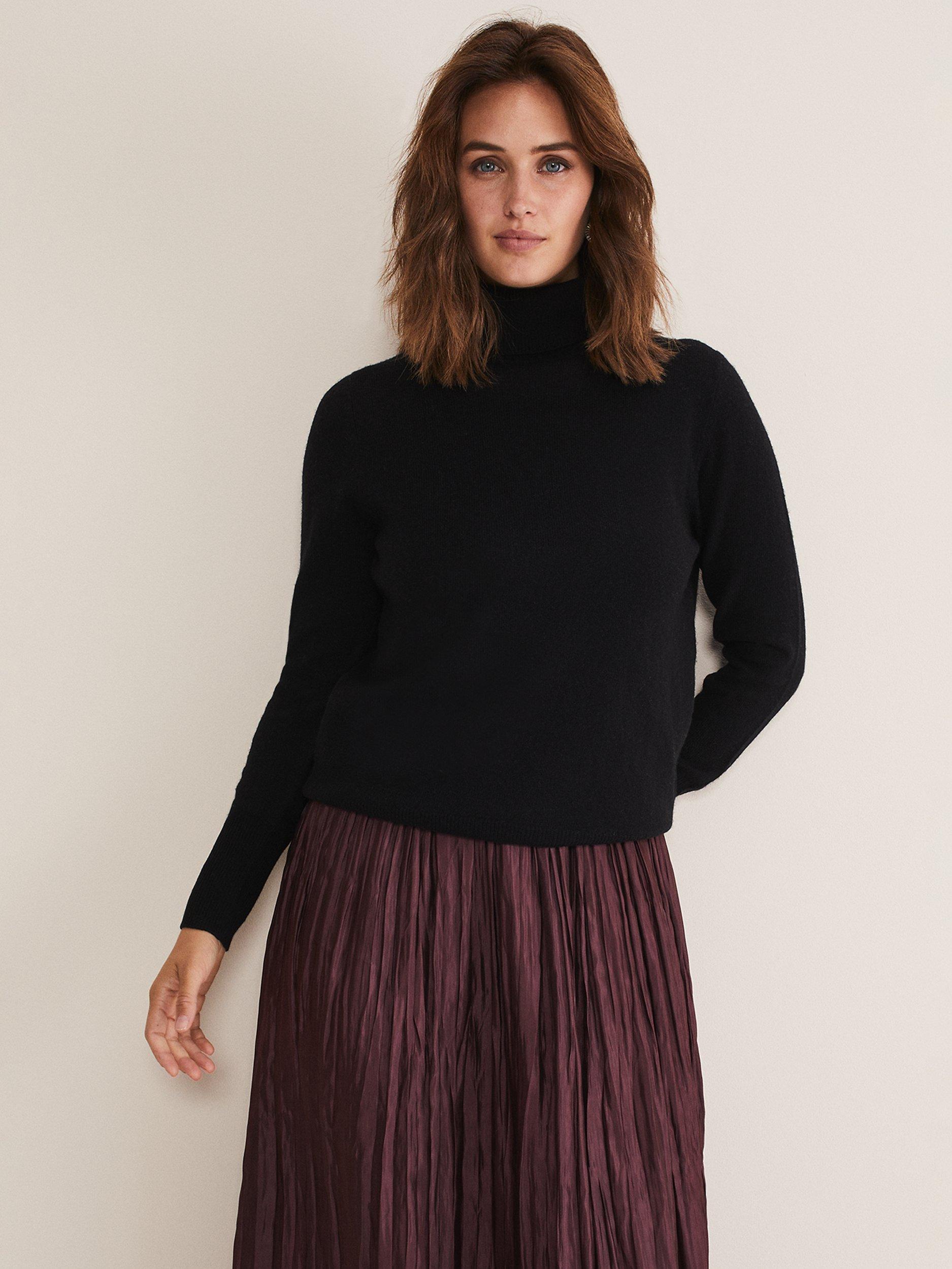 Phase Eight Cressida Wool Cashmere Roll Neck Jumper, Black