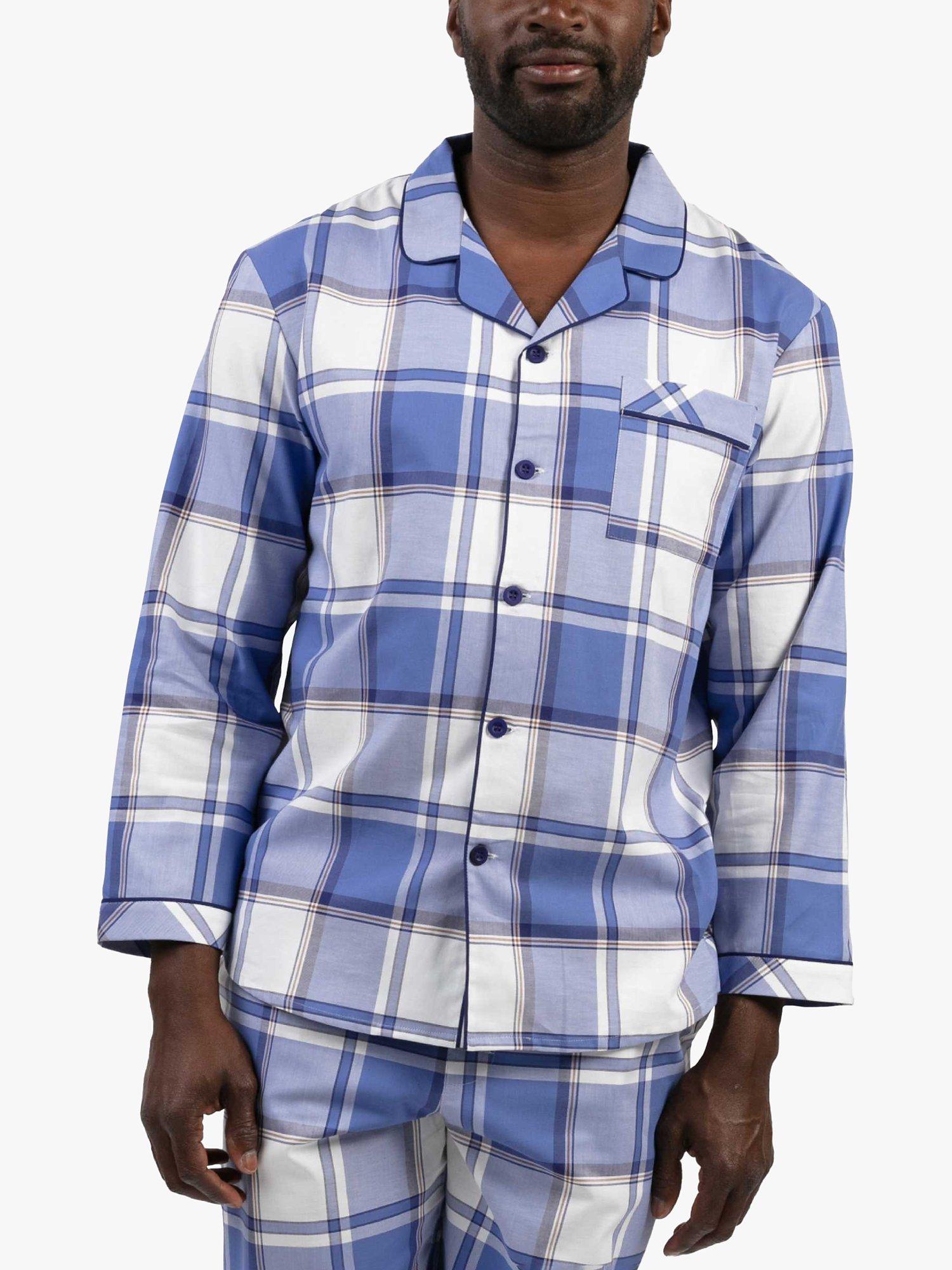 Product image 1 of 4, which shows Cyberjammies Jamie Check Cotton Long Sleeved Pyjama Top, Blue Mix, S