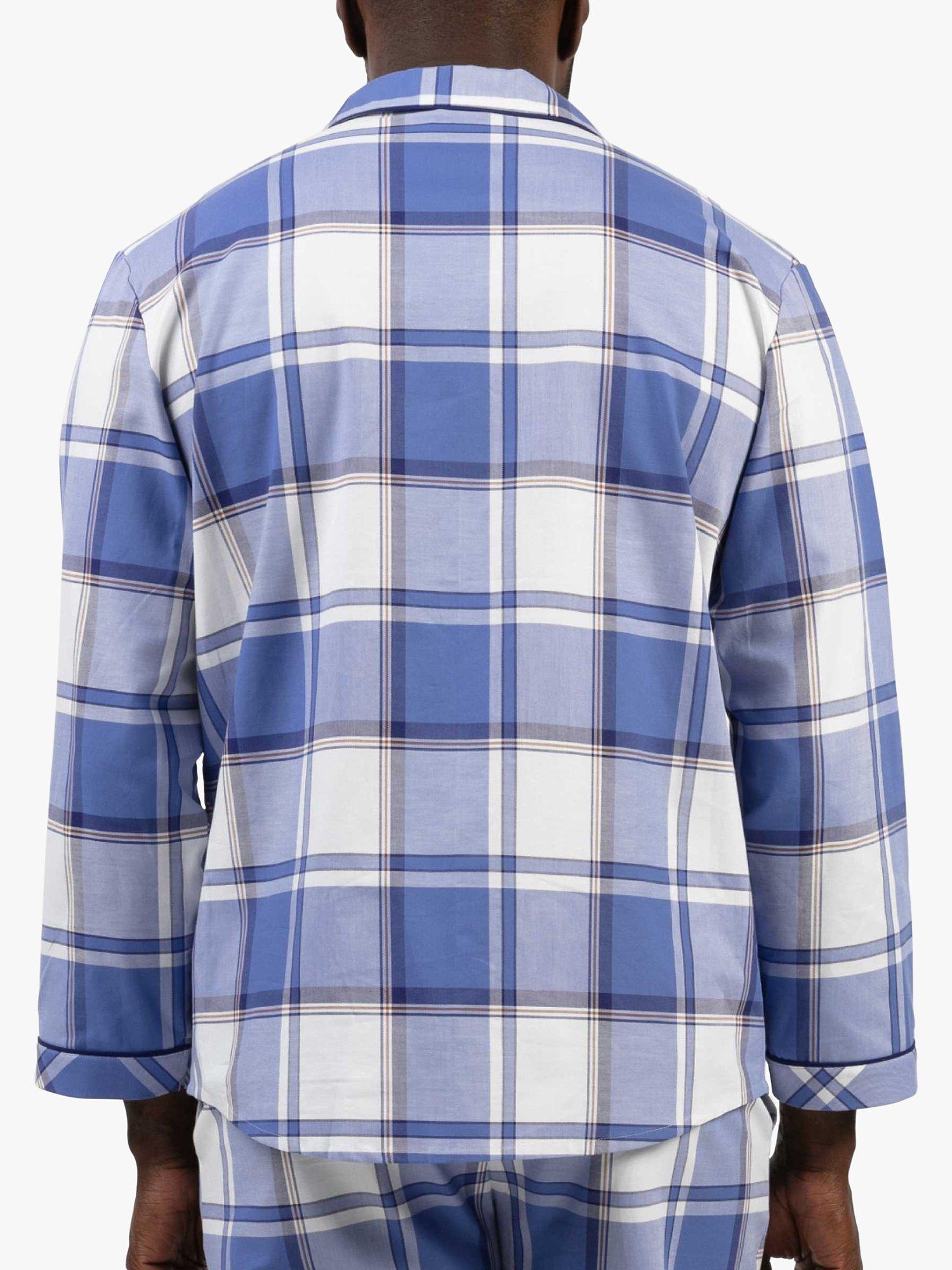 Product image 2 of 4, which shows Cyberjammies Jamie Check Cotton Long Sleeved Pyjama Top, Blue Mix, S