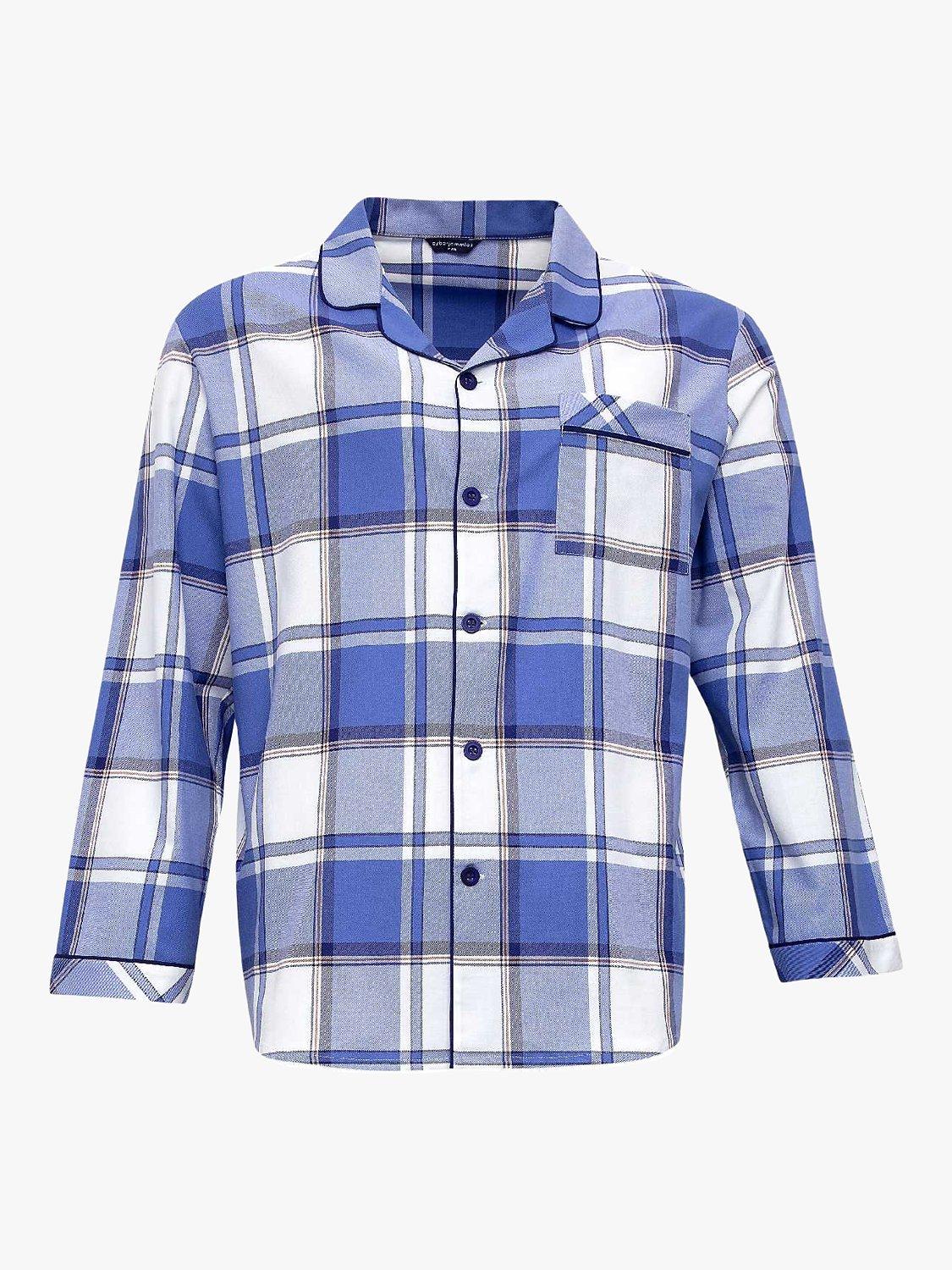 Product image 3 of 4, which shows Cyberjammies Jamie Check Cotton Long Sleeved Pyjama Top, Blue Mix, S