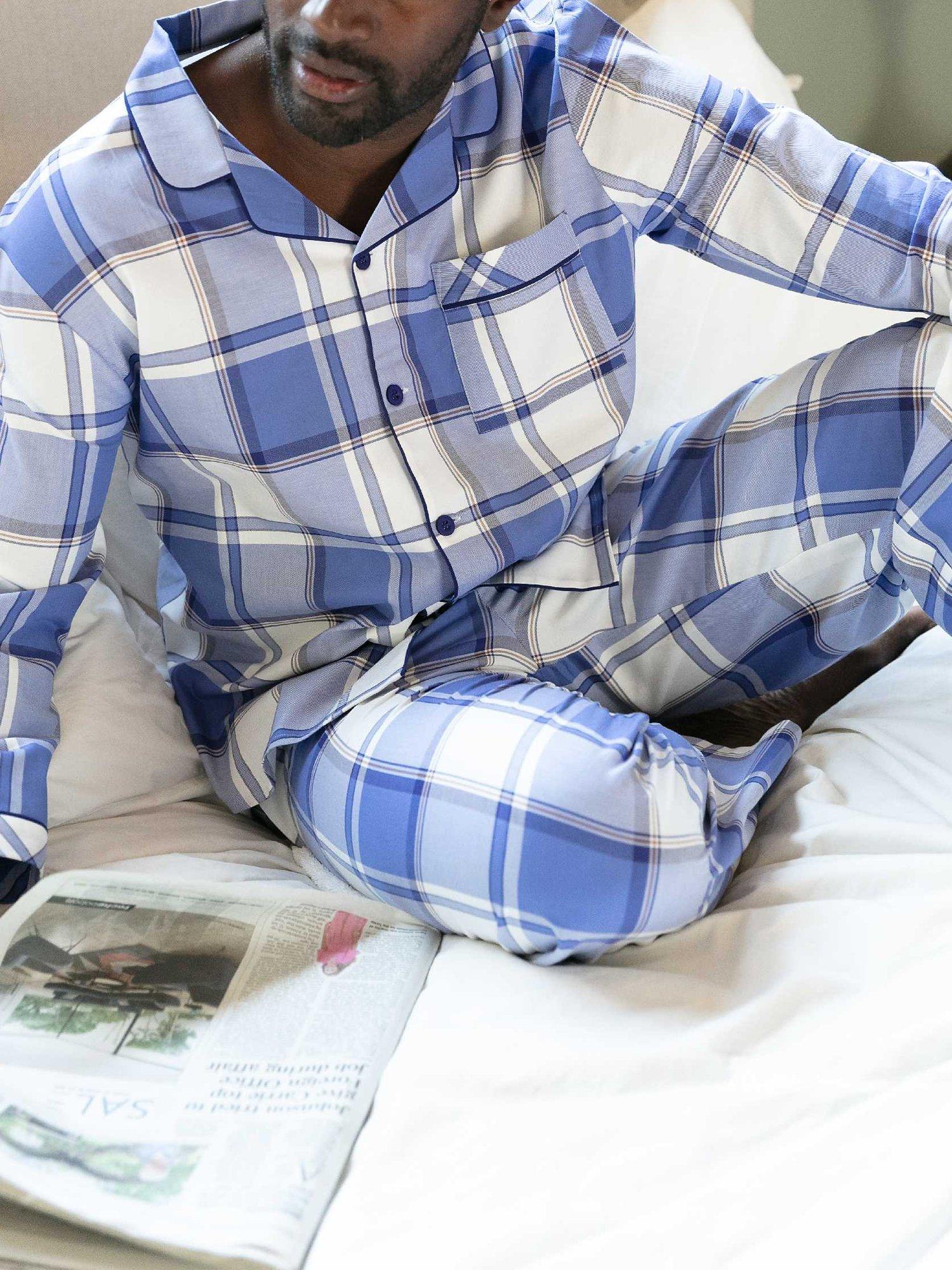 Product image 4 of 4, which shows Cyberjammies Jamie Check Cotton Long Sleeved Pyjama Top, Blue Mix, S