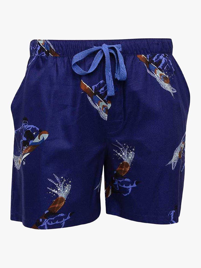 Product image 3 of 3, which shows Cyberjammies Jamie Snowboarder Print Pyjama Shorts, Navy Blue, S