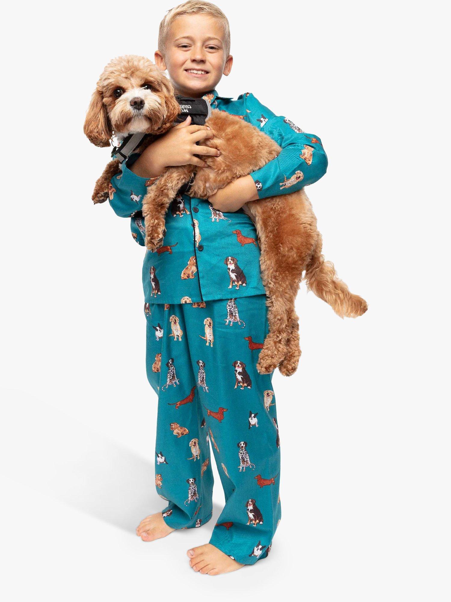 Product image 1 of 4, which shows Minijammies Kids' Coco Dog Print Pyjama Set, Dark Teal, 2-3 years