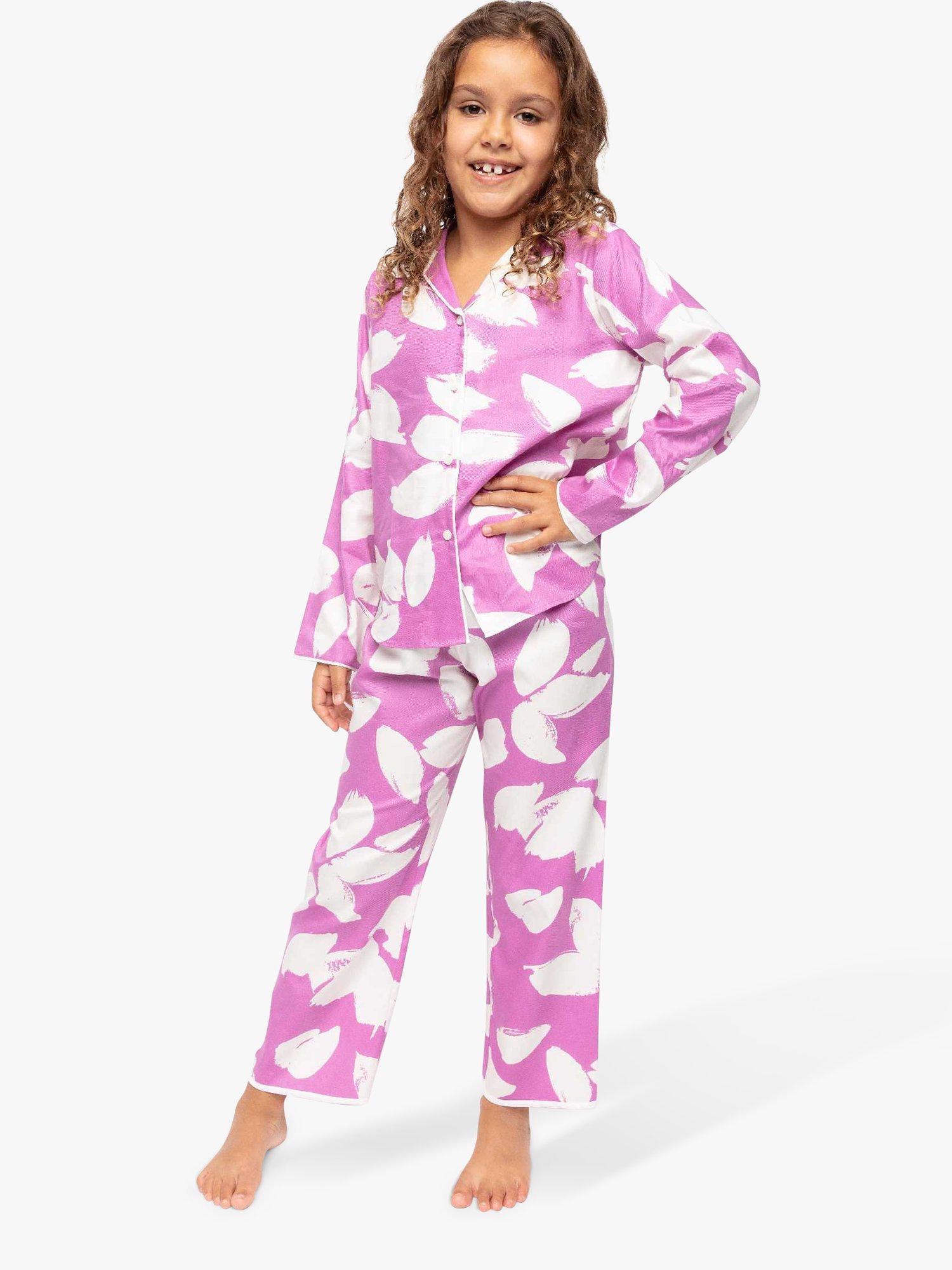 Product image 1 of 4, which shows Minijammies Kids' Viola Petal Print Pyjama Set, Pink, 2-3 years