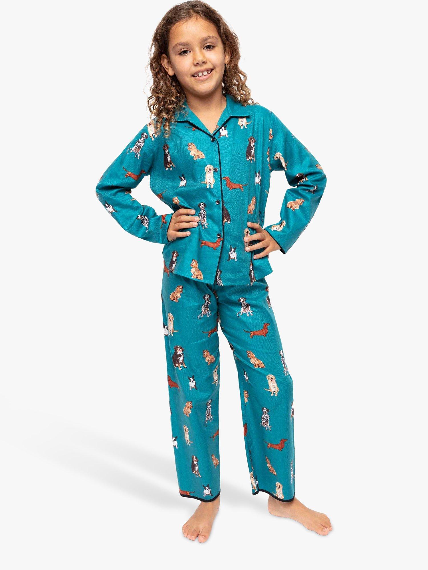Product image 1 of 4, which shows Minijammies Kids' Coco Dog Print Pyjama Set, Dark Teal, 2-3 years