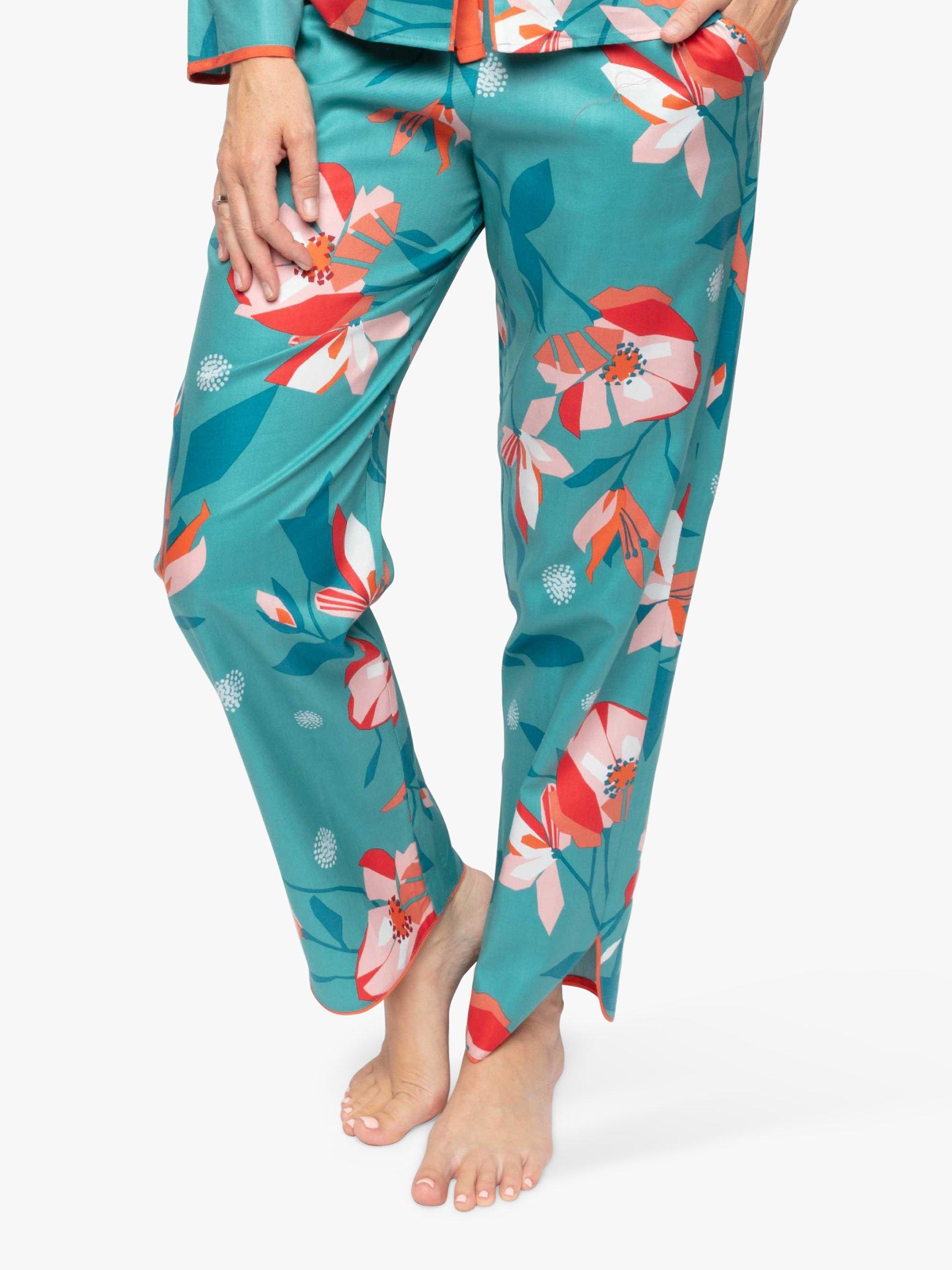 Product image 1 of 4, which shows Cyberjammies Coco Floral Print Pyjama Bottoms, Light Teal Multi, 8