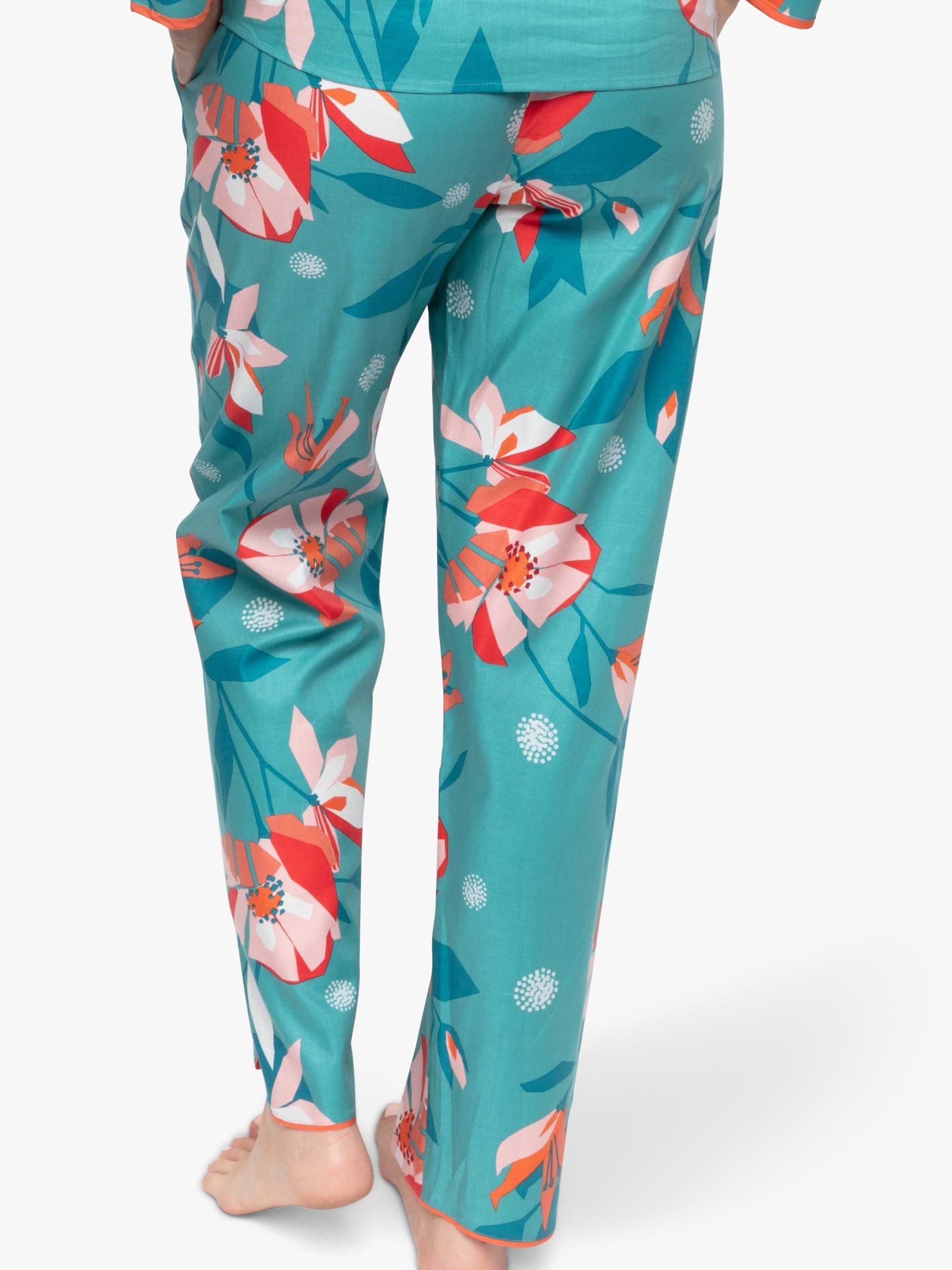 Product image 2 of 4, which shows Cyberjammies Coco Floral Print Pyjama Bottoms, Light Teal Multi, 8