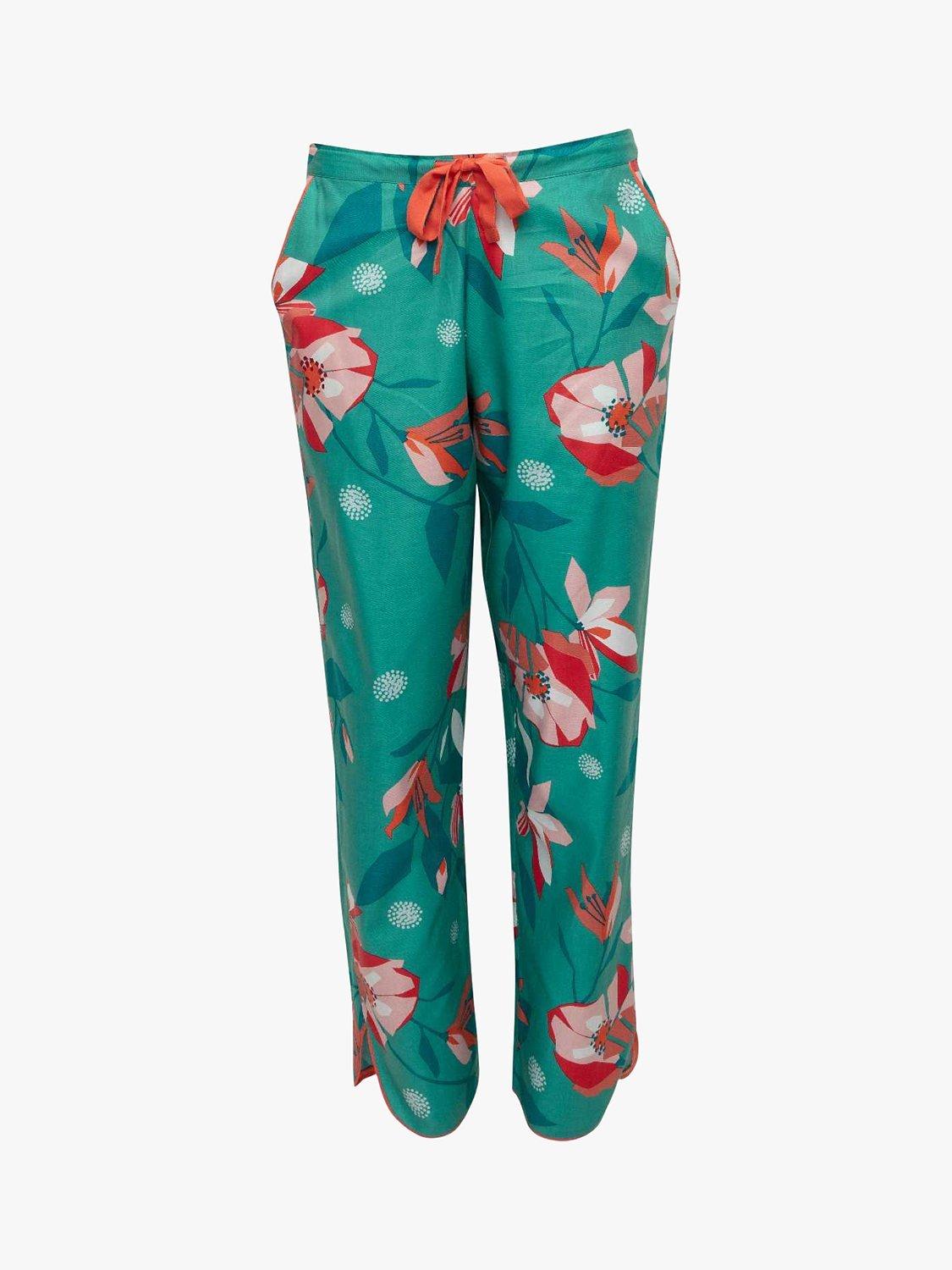 Product image 3 of 4, which shows Cyberjammies Coco Floral Print Pyjama Bottoms, Light Teal Multi, 8