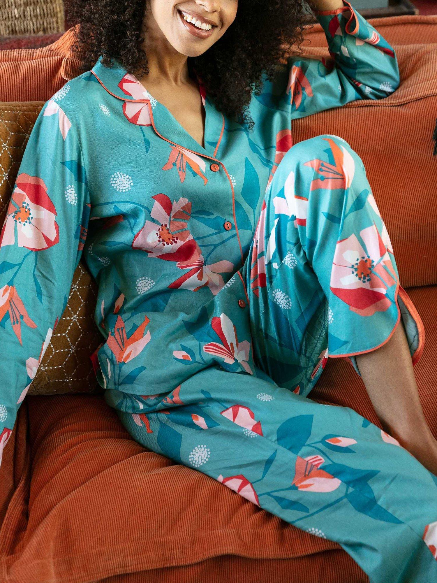 Product image 4 of 4, which shows Cyberjammies Coco Floral Print Pyjama Bottoms, Light Teal Multi, 8