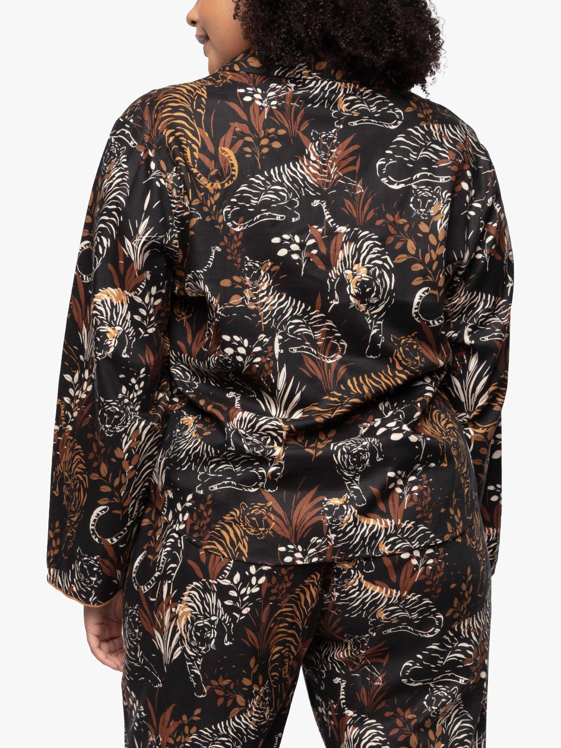 Product image 2 of 4, which shows Cyberjammies Alisha Tiger Print Pyjama Top, Black/Multi, 8