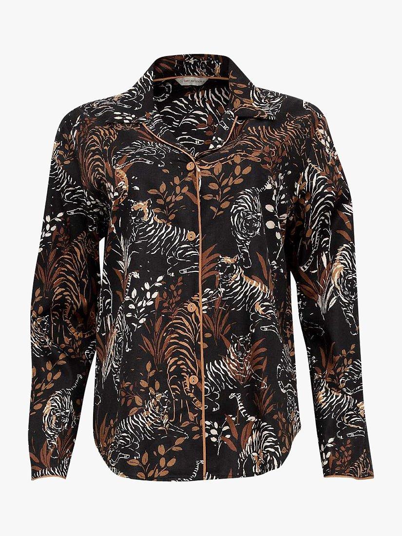Product image 3 of 4, which shows Cyberjammies Alisha Tiger Print Pyjama Top, Black/Multi, 8