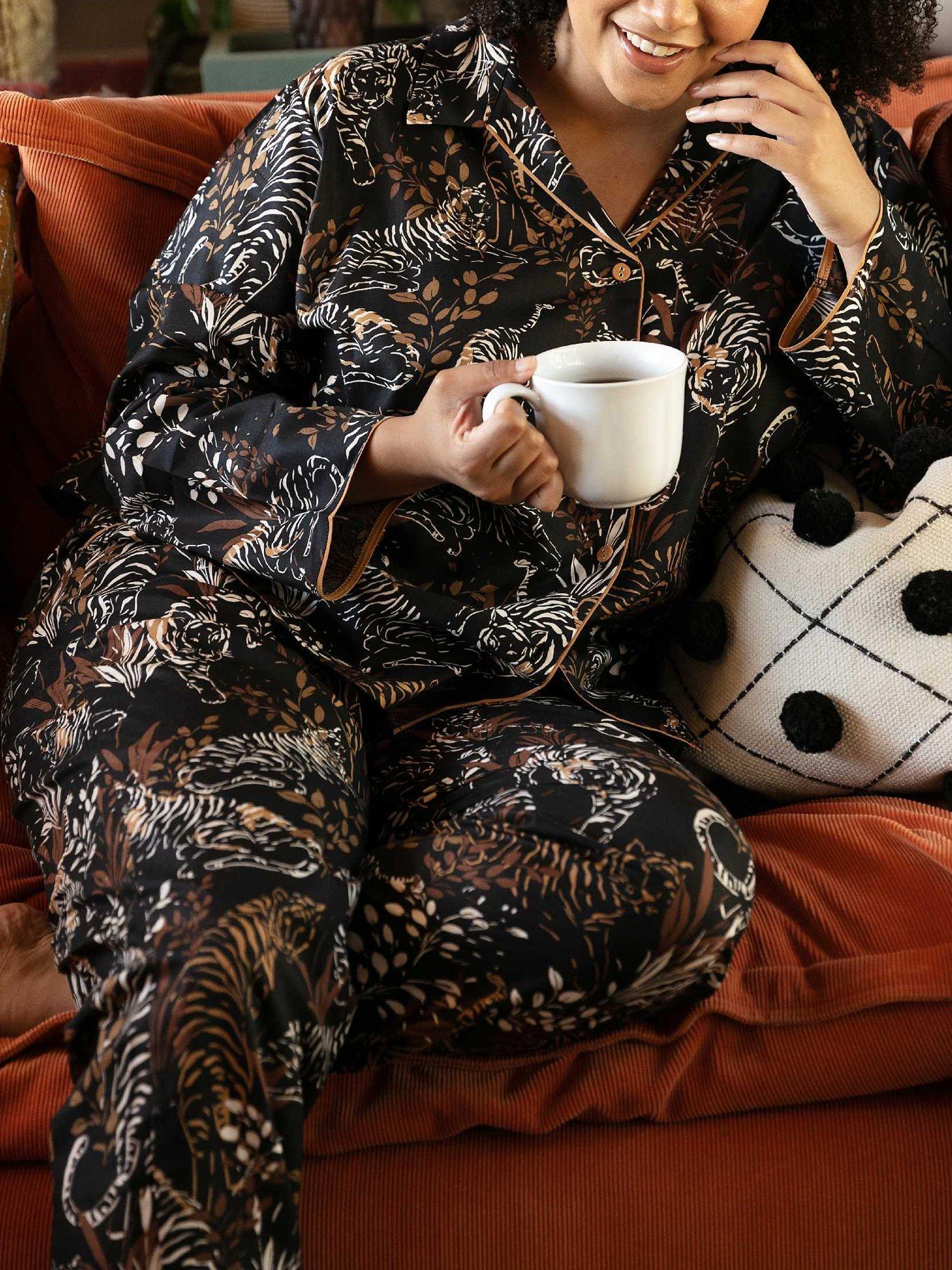 Product image 4 of 4, which shows Cyberjammies Alisha Tiger Print Pyjama Top, Black/Multi, 8