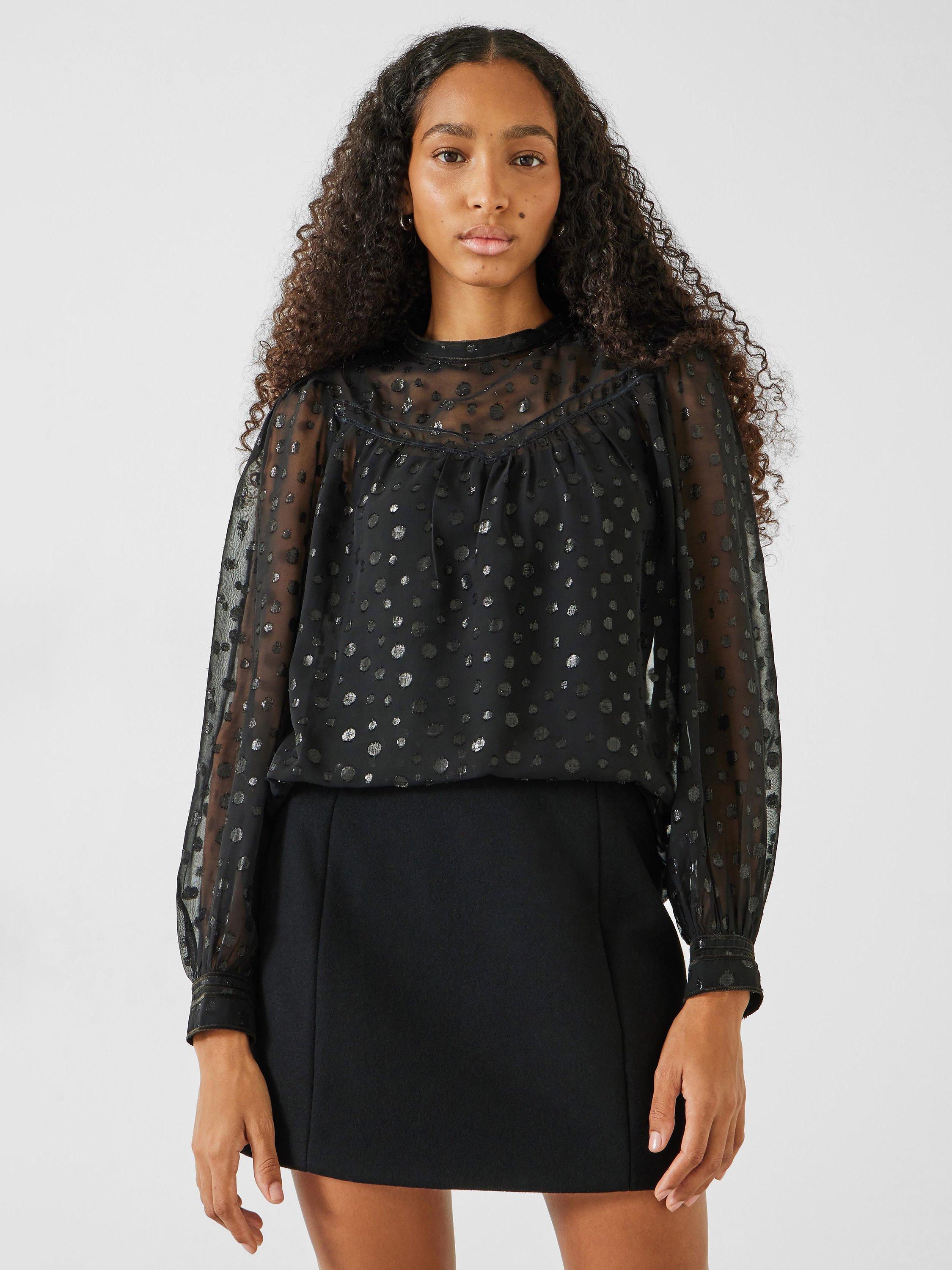 HUSH Melody Spot Jacquard Blouse, Black