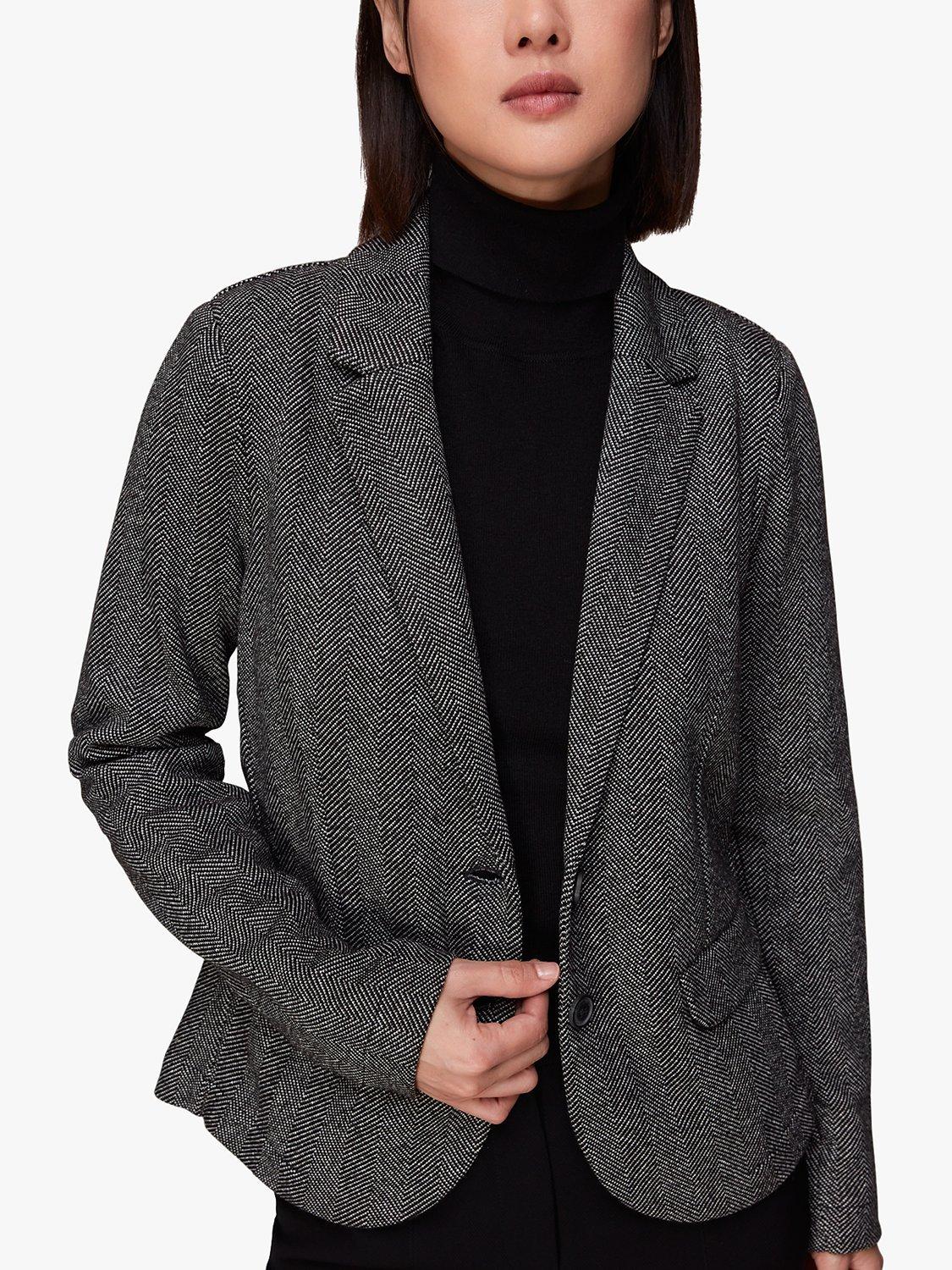 Whistles Textured Wool Blend Slim Jersey Jacket, Black/Multi