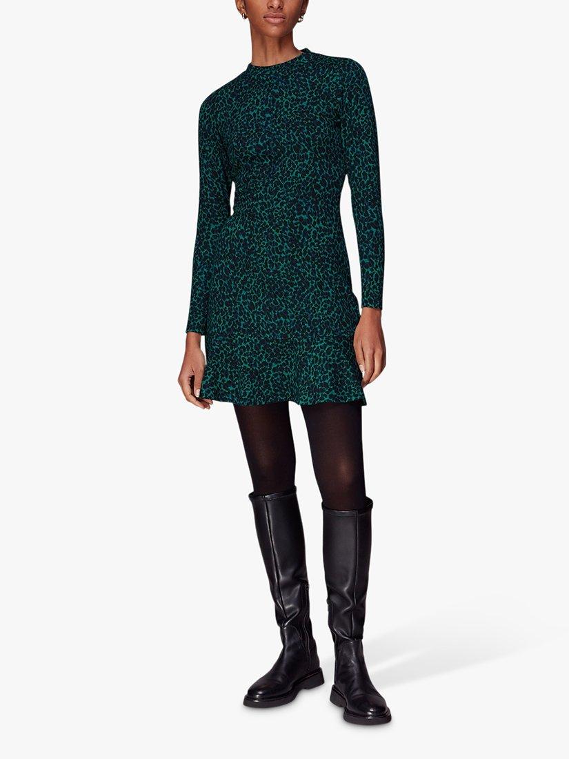 Whistles Forest Leopard Print Mini Dress, Teal/Multi