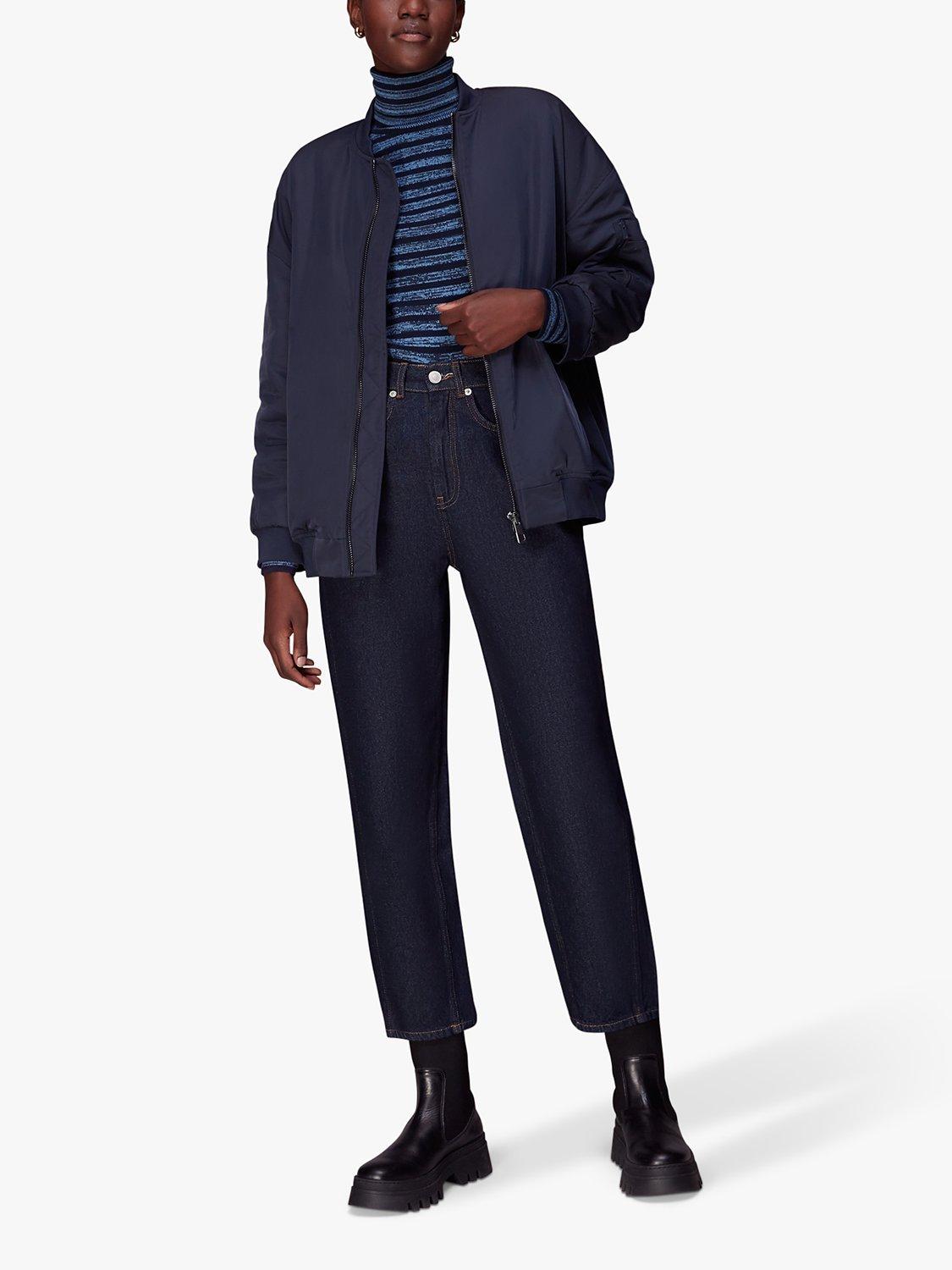 Product image 3 of 7, which shows Whistles Stripe Roll Neck Jumper, Blue, 6