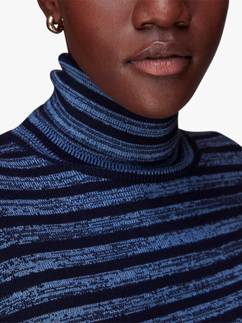 Product image 5 of 7, which shows Whistles Stripe Roll Neck Jumper, Blue, 6