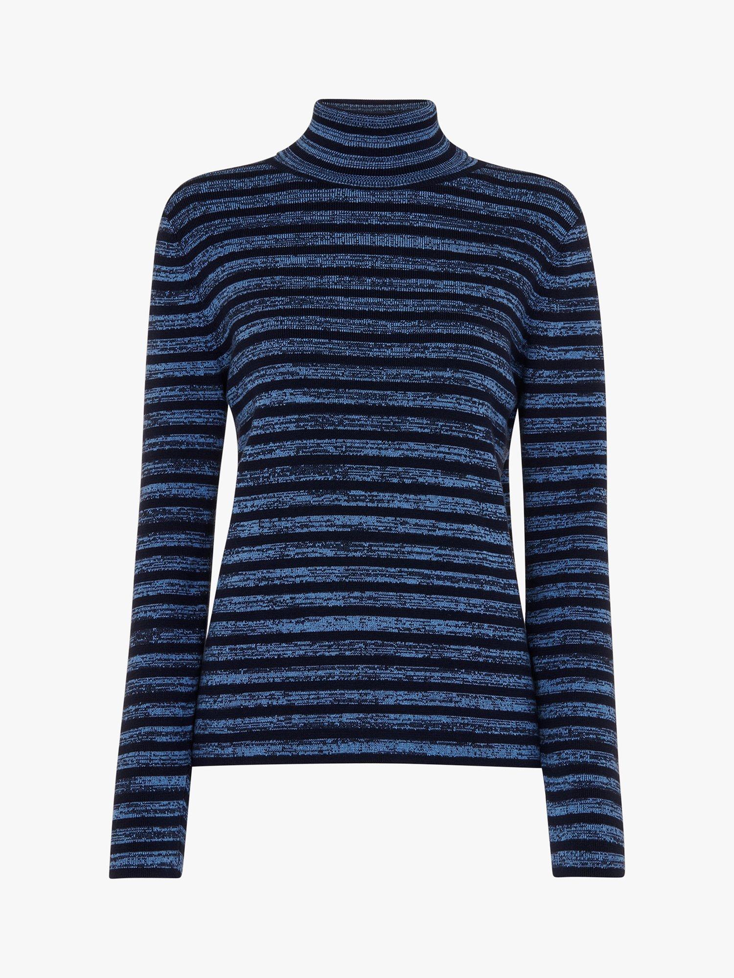 Product image 6 of 7, which shows Whistles Stripe Roll Neck Jumper, Blue, 6