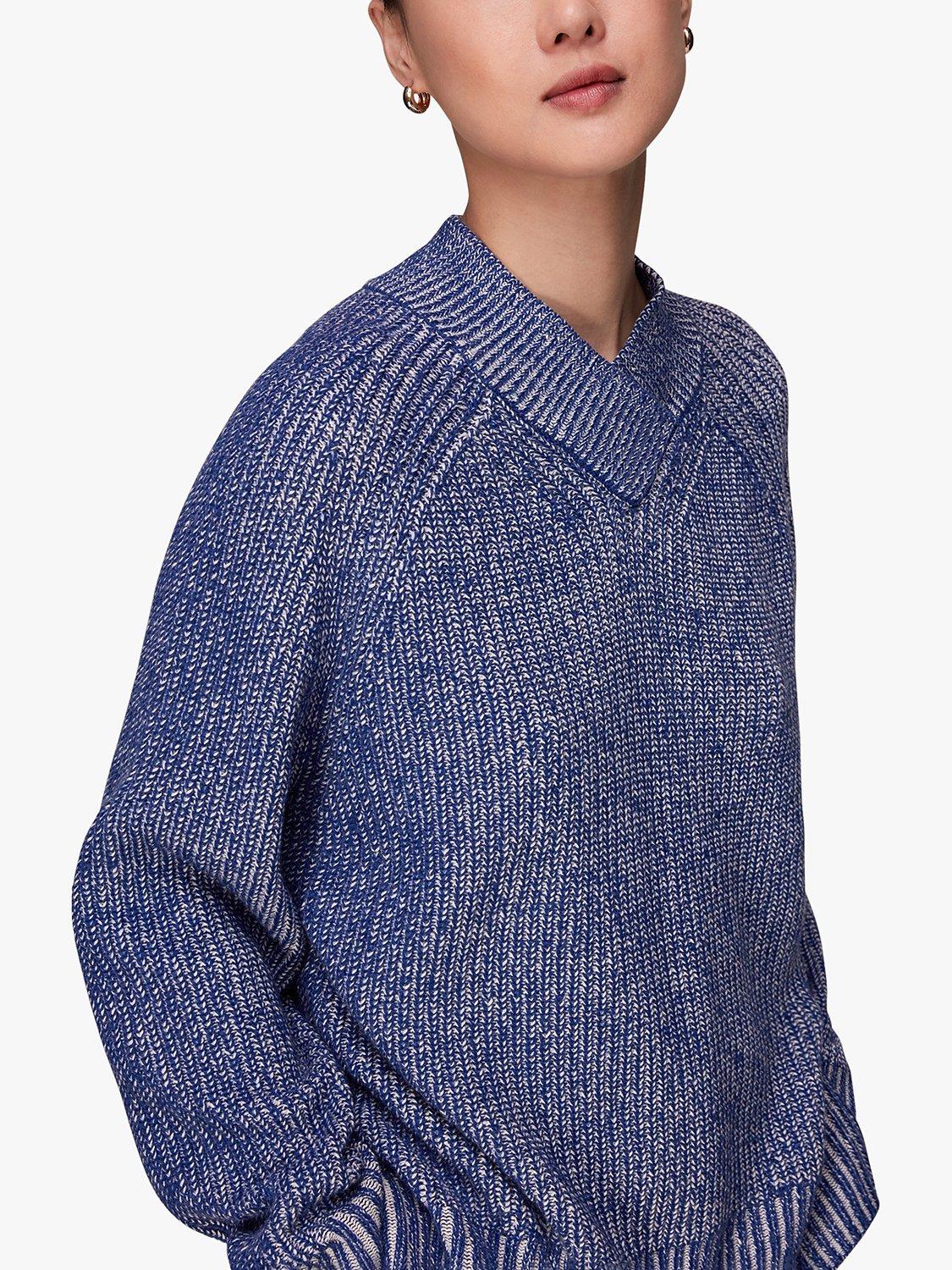 Whistles Plated Rib V-Neck Wool Blend Jumper