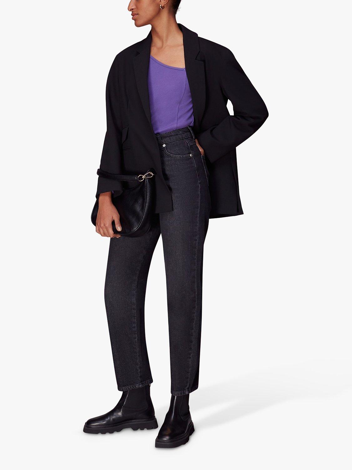 Product image 3 of 6, which shows Whistles Ribbed Asymmetric V-Neck Top, Purple, 10