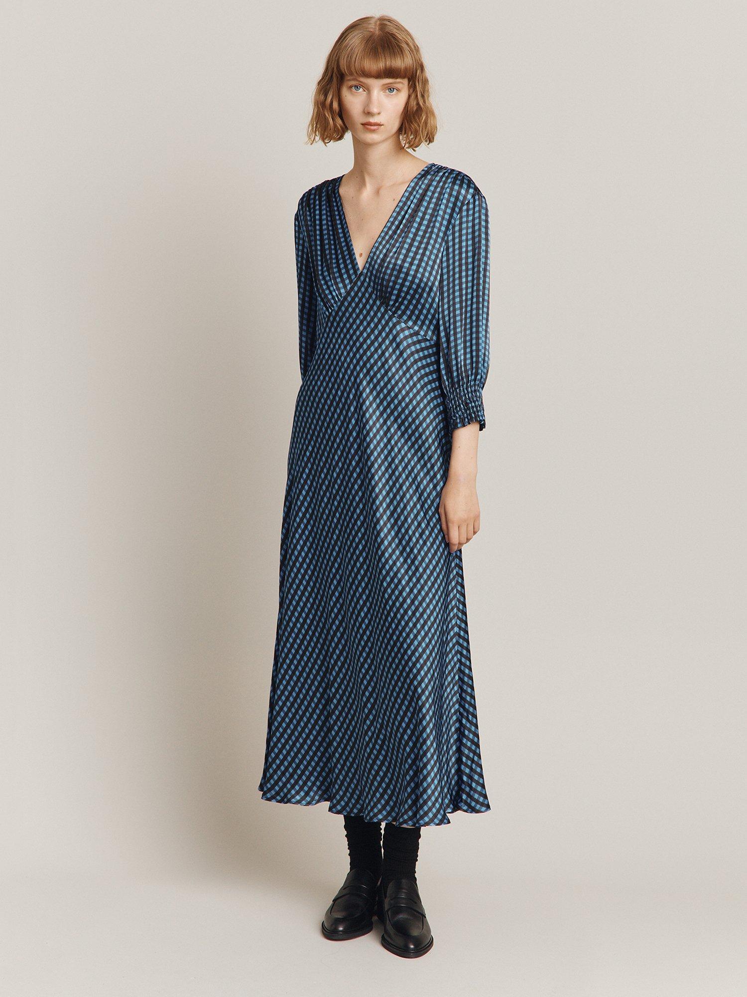 Ghost Immy Gingham Satin Dress, Blue