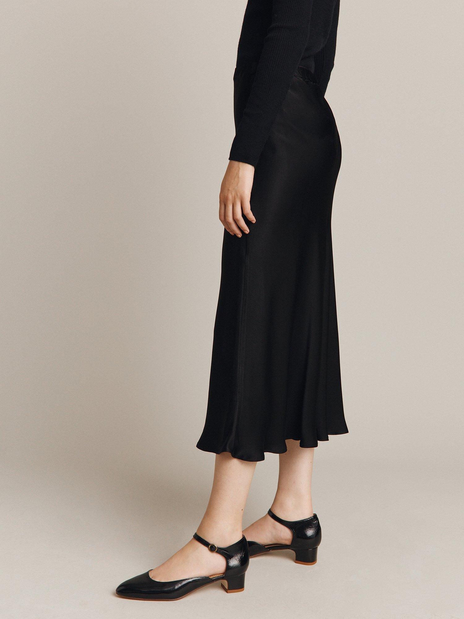 Product image 3 of 5, which shows Ghost Luna Satin Midi Skirt, Black, S