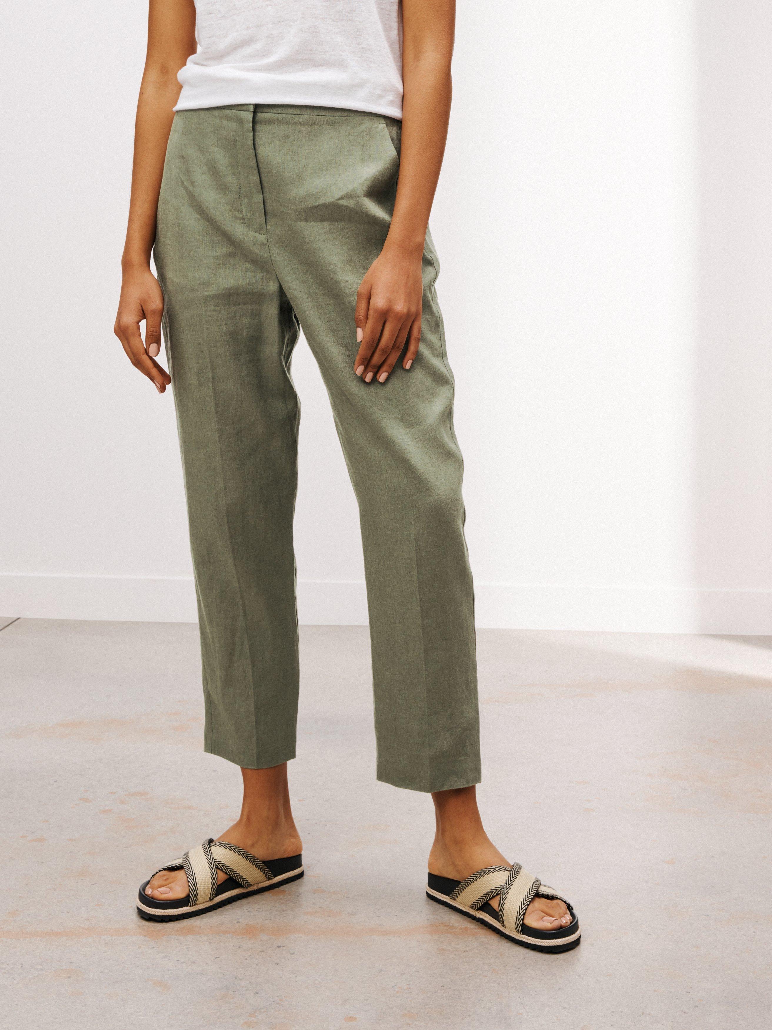John Lewis Linen Tapered Leg Trousers, Khaki