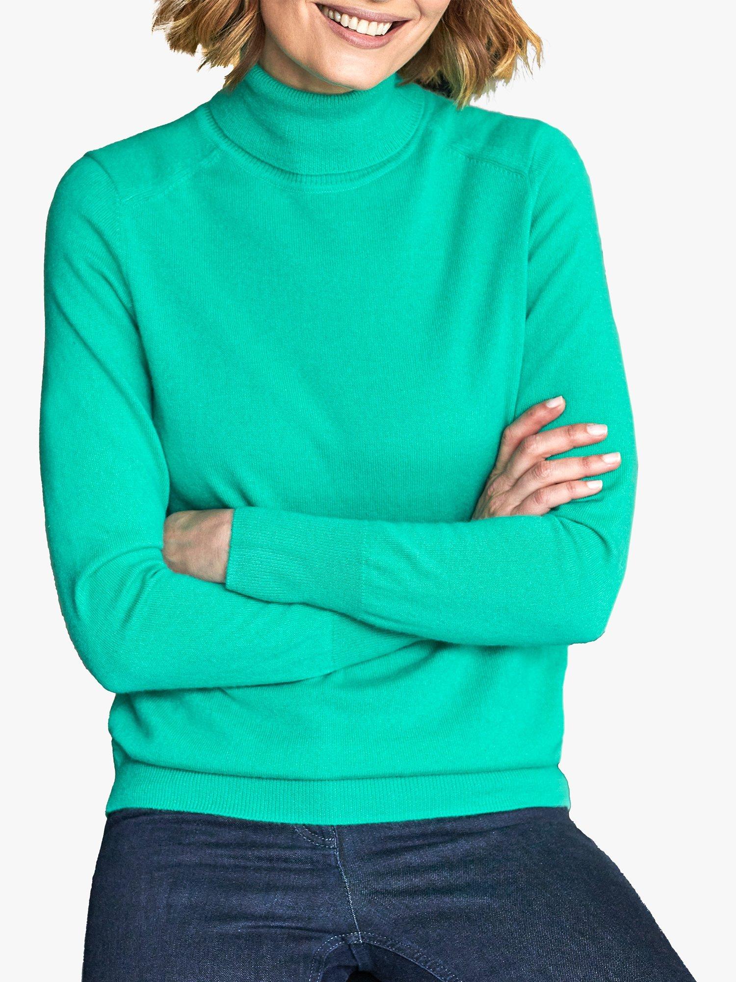 Product image 1 of 1, which shows Pure Collection Roll Neck Cashmere Jumper, Jade, 8