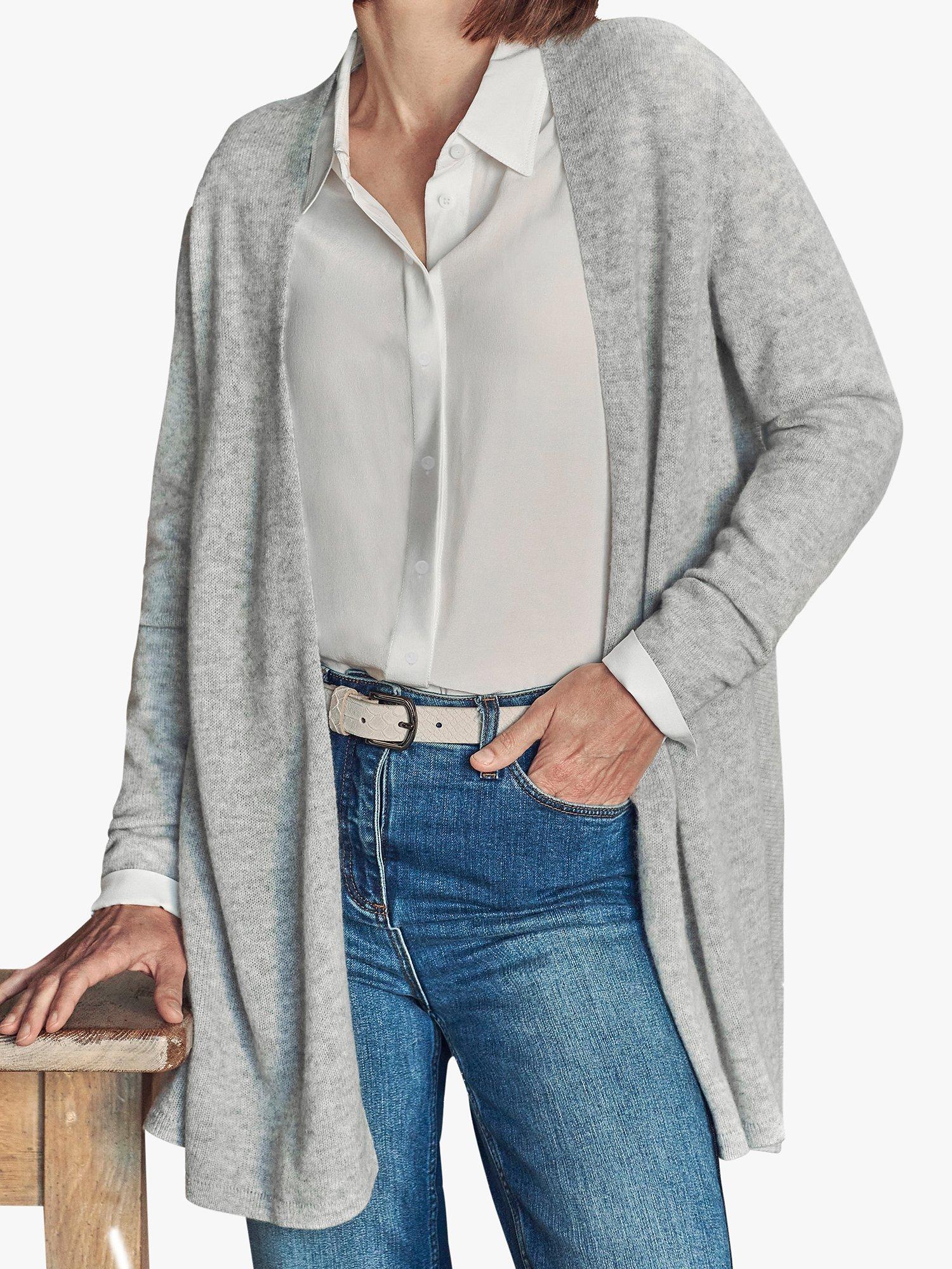 Product image 1 of 2, which shows Pure Collection Gas Swing Cashmere Cardigan, Heather Dove, S