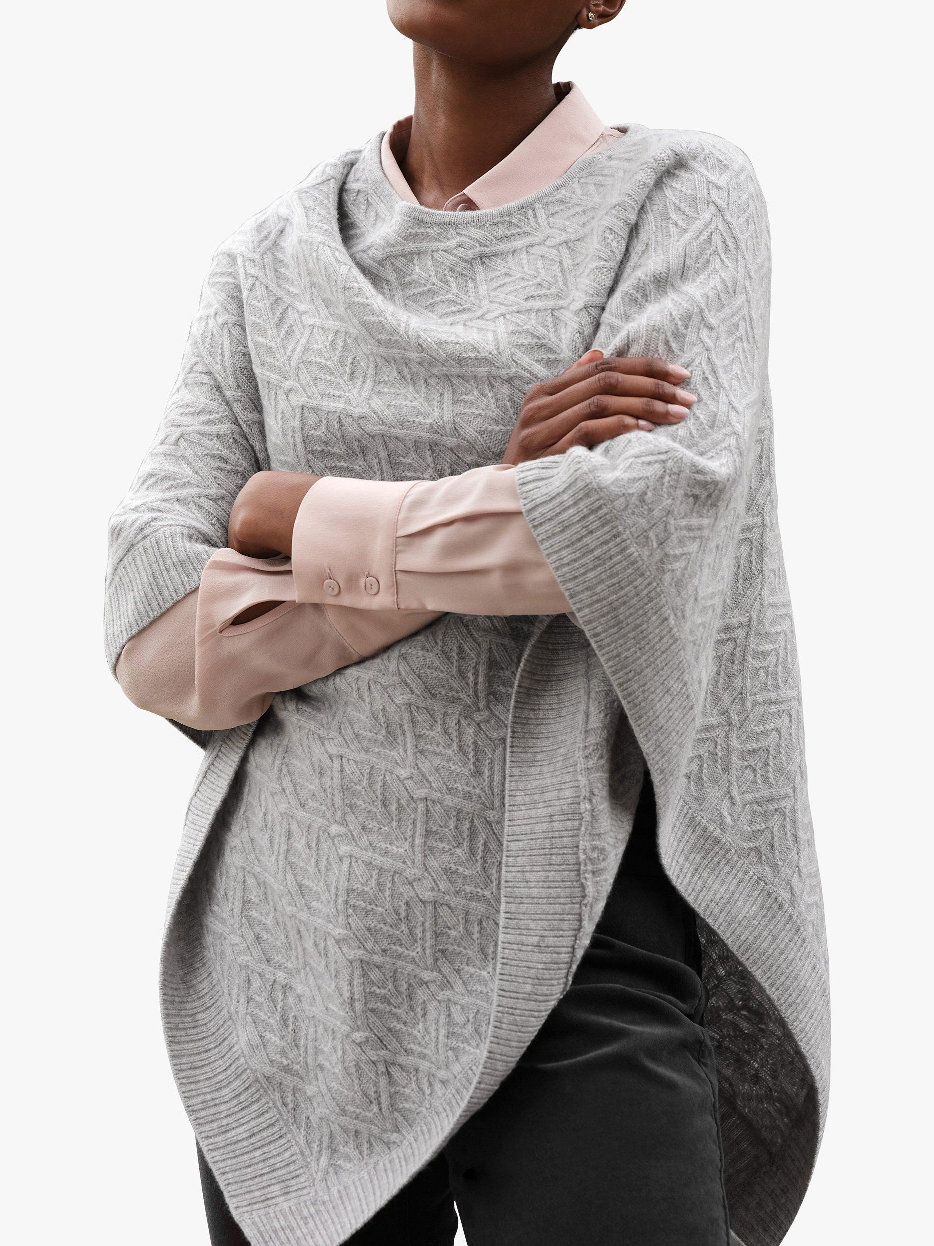 Product image 1 of 3, which shows Pure Collection Cable Knit Cashmere Poncho, Heather Dove