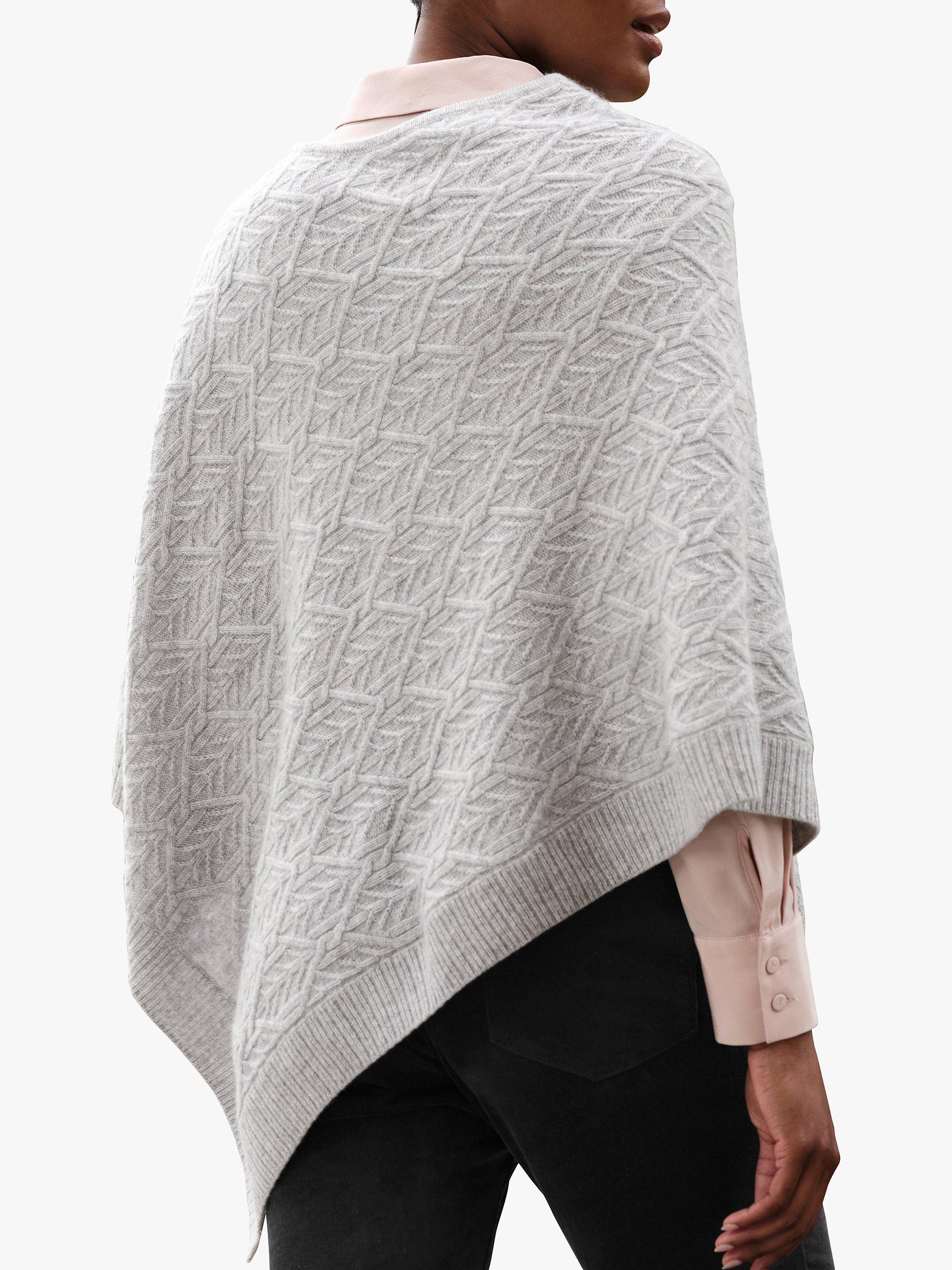 Product image 2 of 3, which shows Pure Collection Cable Knit Cashmere Poncho, Heather Dove