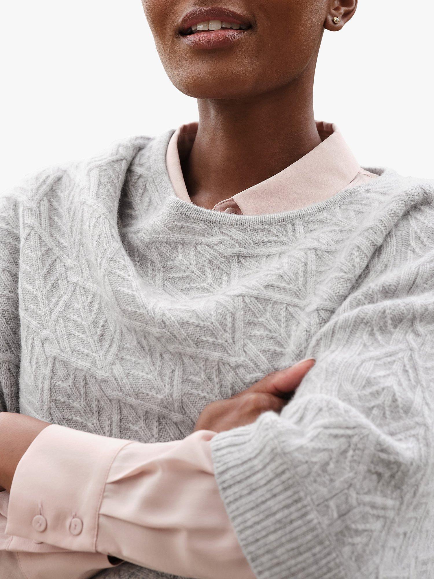 Product image 3 of 3, which shows Pure Collection Cable Knit Cashmere Poncho, Heather Dove