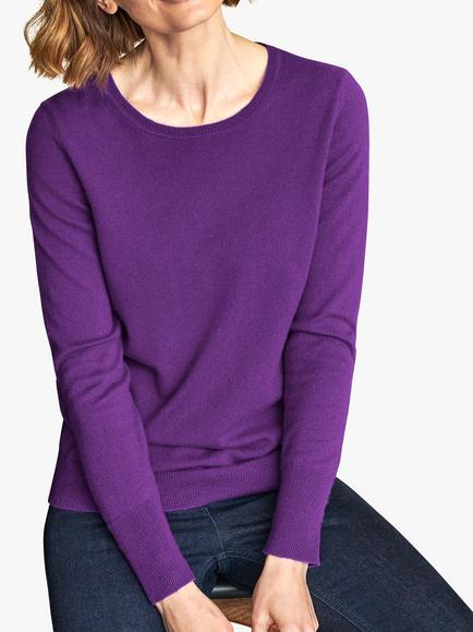 Pure Collection Crew Neck Cashmere Jumper, Deep Purple