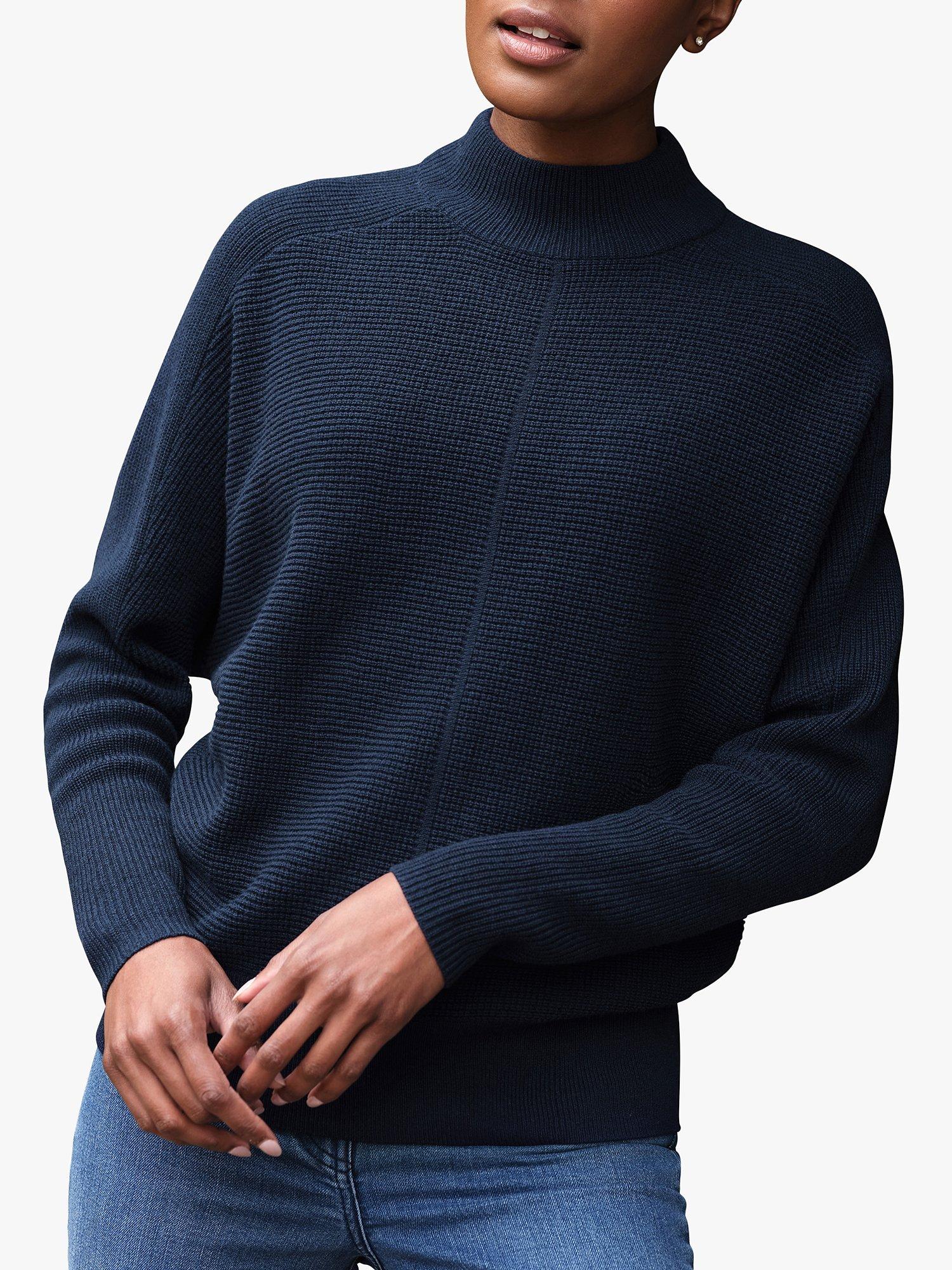 Pure Collection Dolman High Neck Cashmere Jumper, French Navy, 8