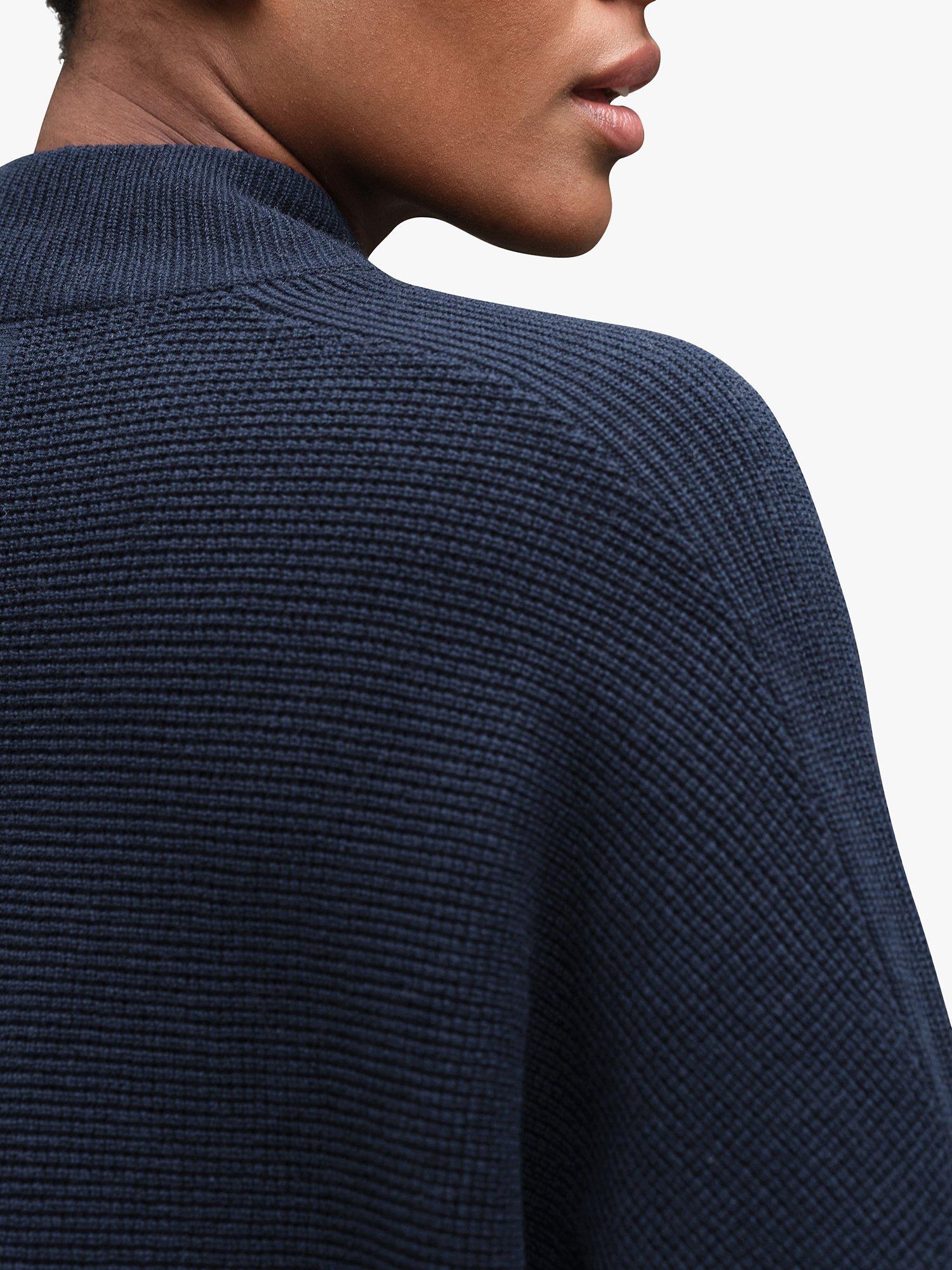 Pure Collection Dolman High Neck Cashmere Jumper, French Navy, 8