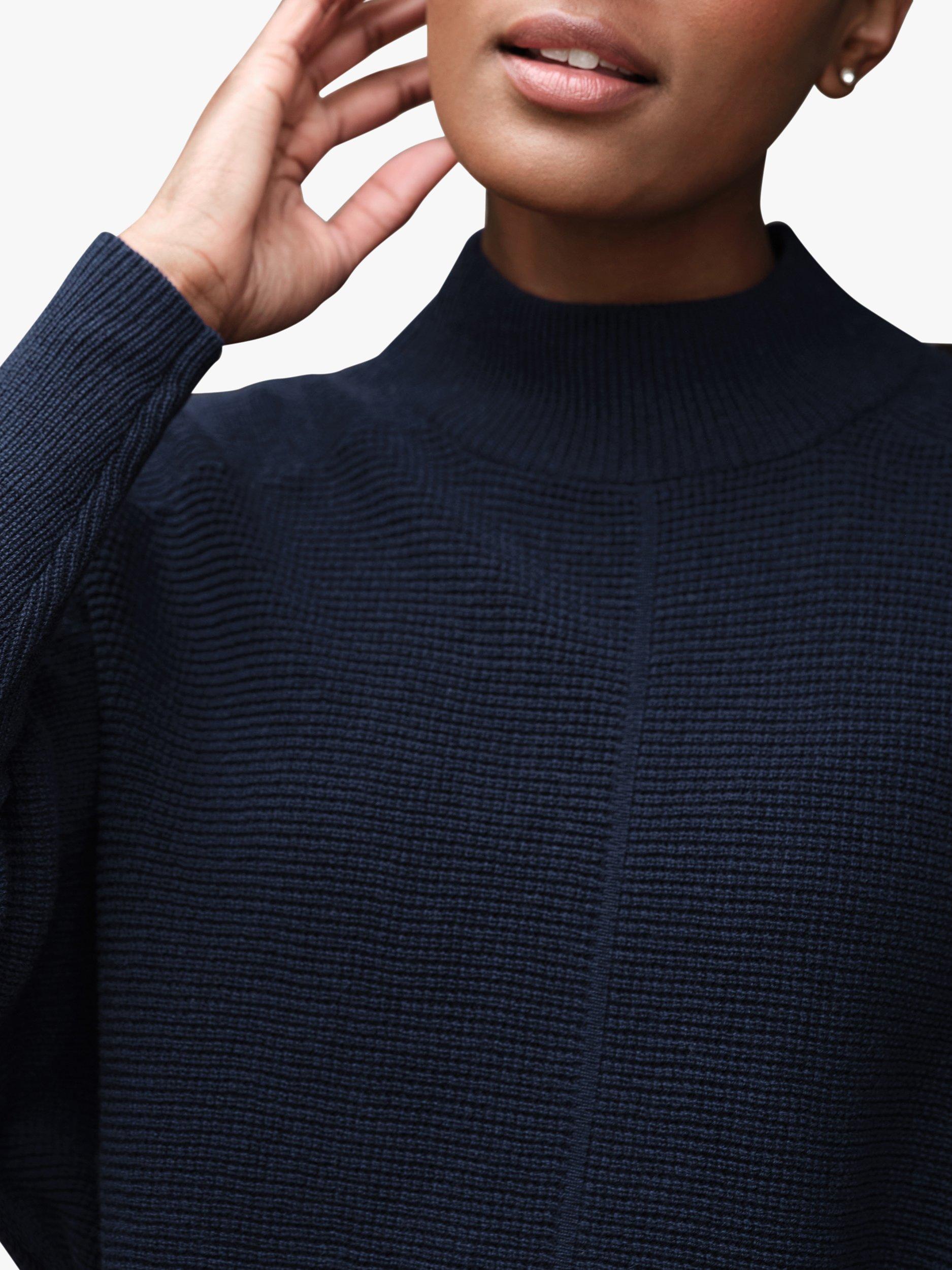 Pure Collection Dolman High Neck Cashmere Jumper, French Navy, 8