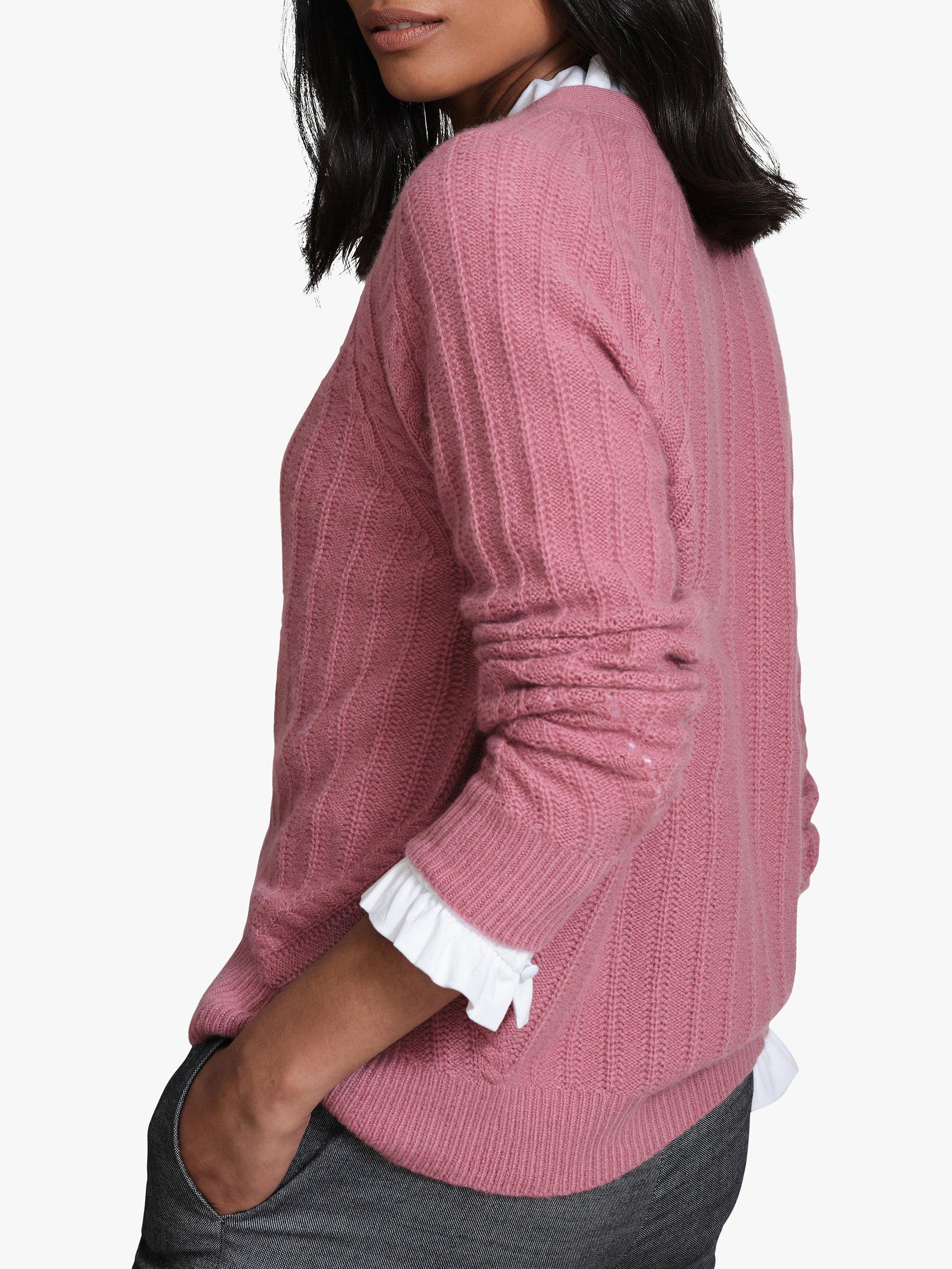 Product image 2 of 3, which shows Pure Collection Rib V-Neck Cashmere Cardigan, Dusty Rose, 8