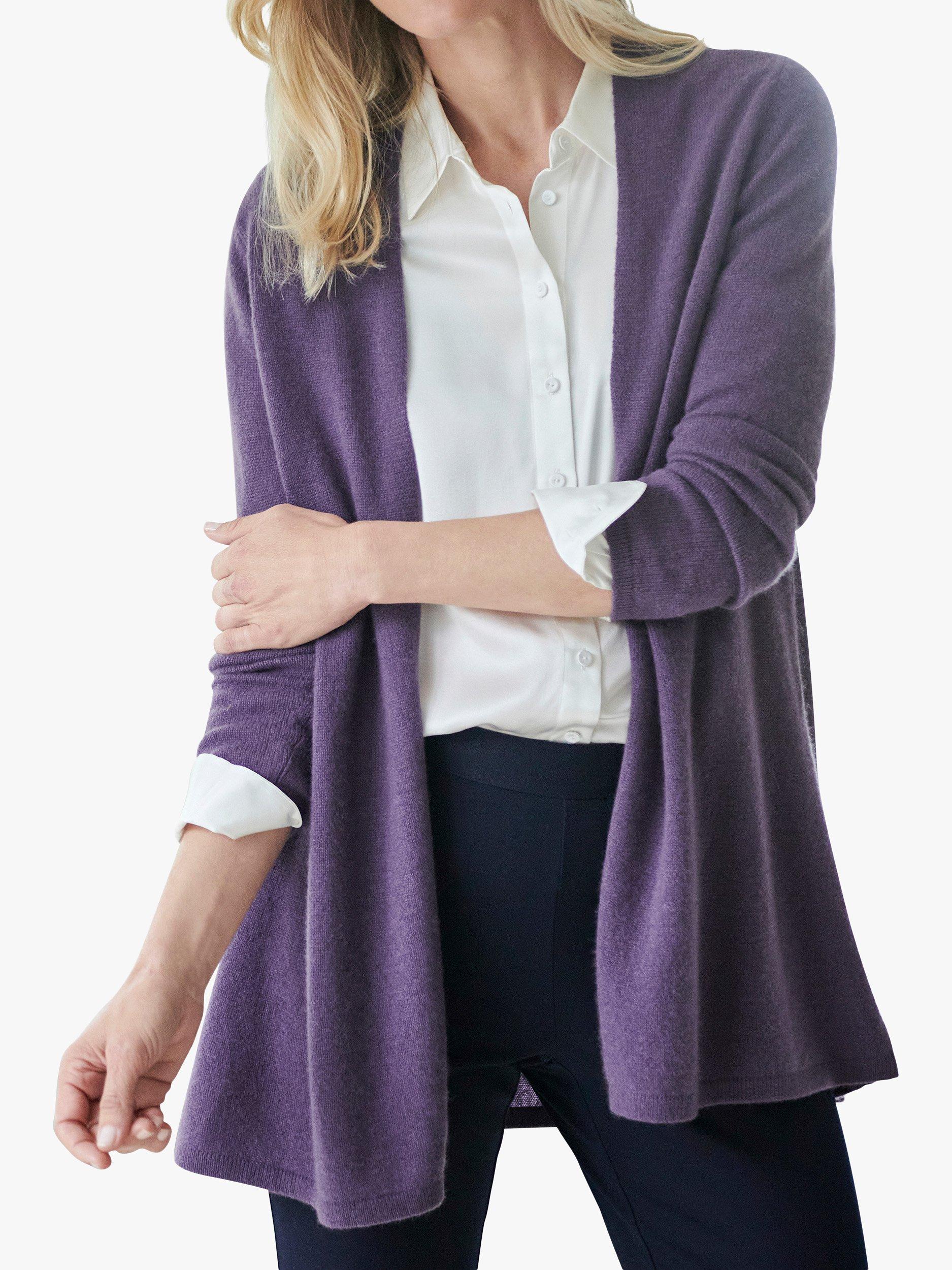 Product image 1 of 3, which shows Pure Collection Cas Swing Cashmere Cardigan, Purple Heather, S