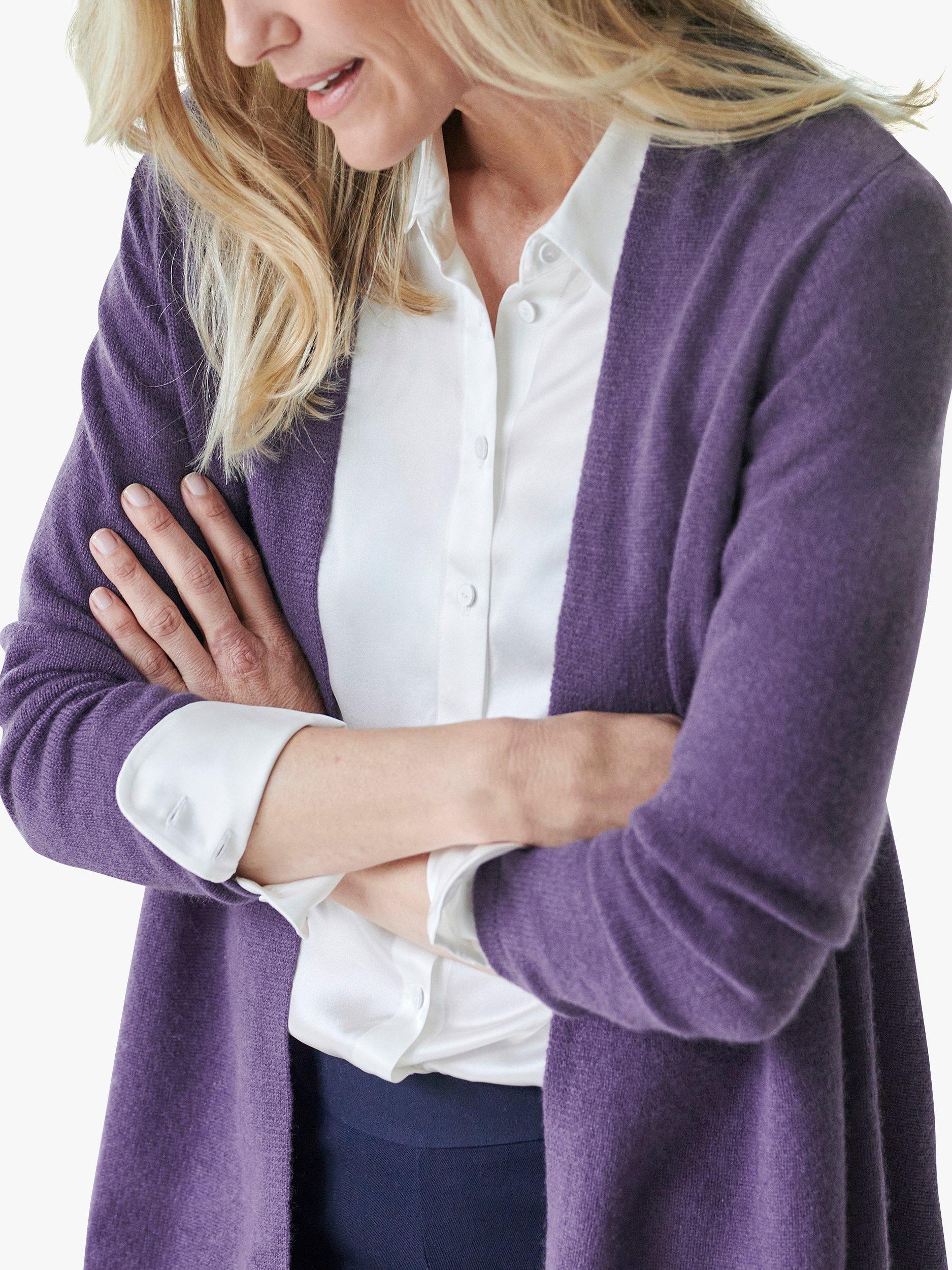 Product image 3 of 3, which shows Pure Collection Cas Swing Cashmere Cardigan, Purple Heather, S