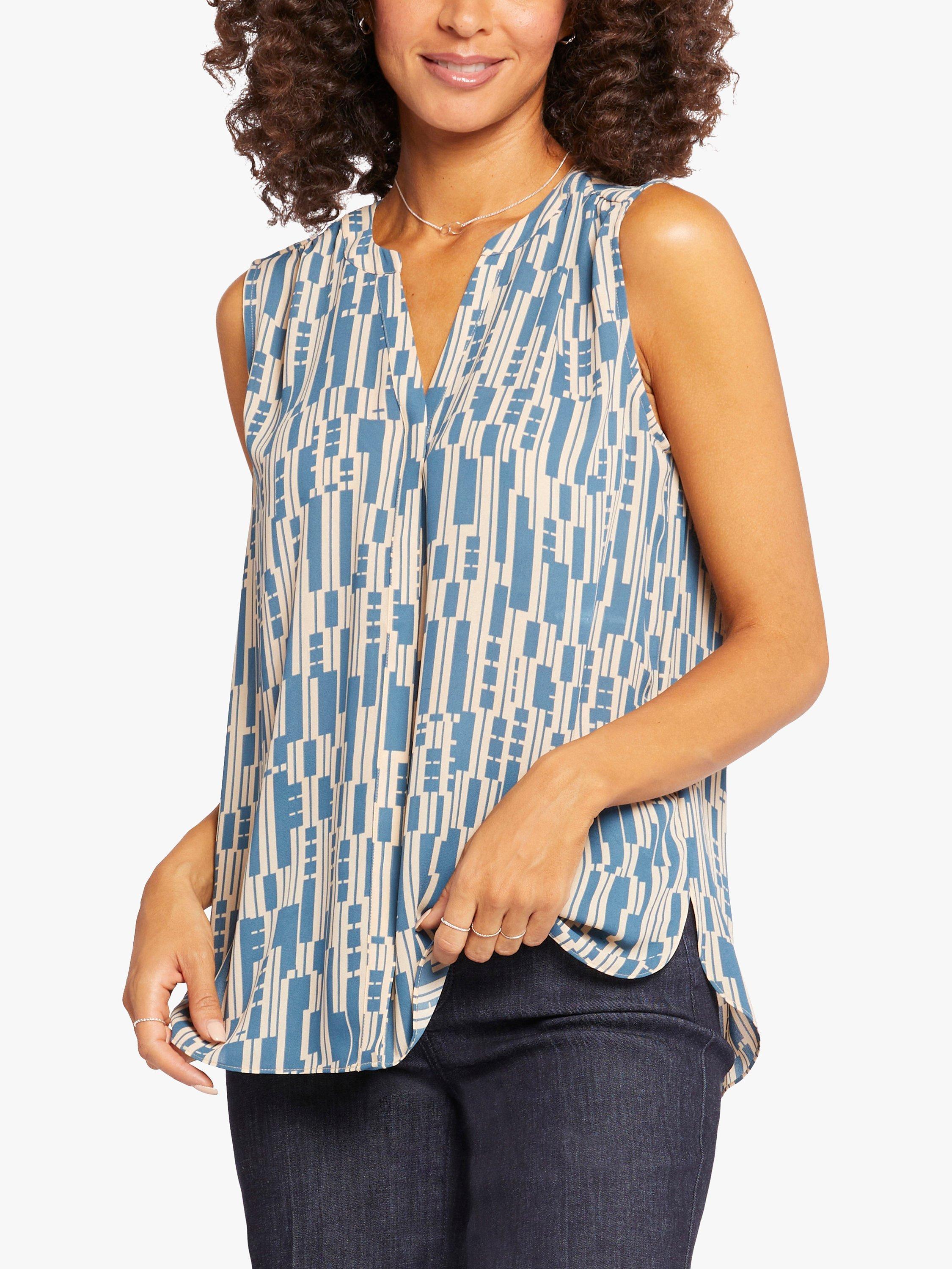 NYDJ Jasmine Geometric Sleeveless Pintuck Blouse, Blue