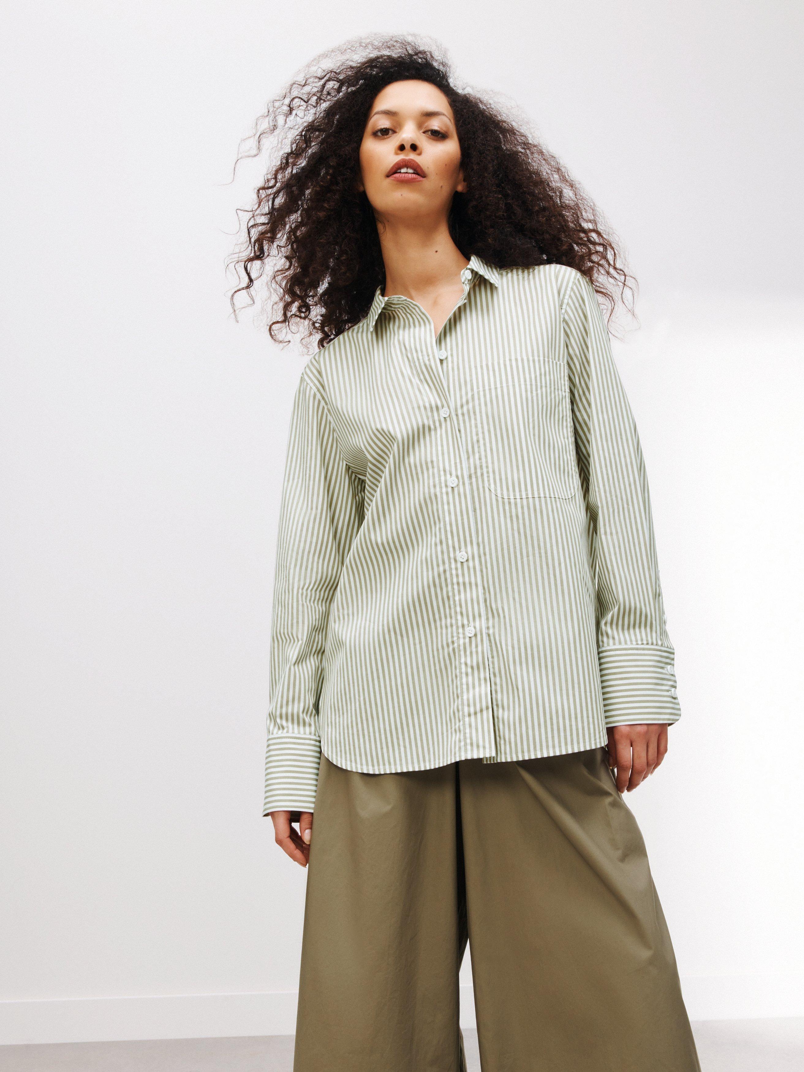 Kin Slim Stripe Long Sleeve Shirt, Green Stripe