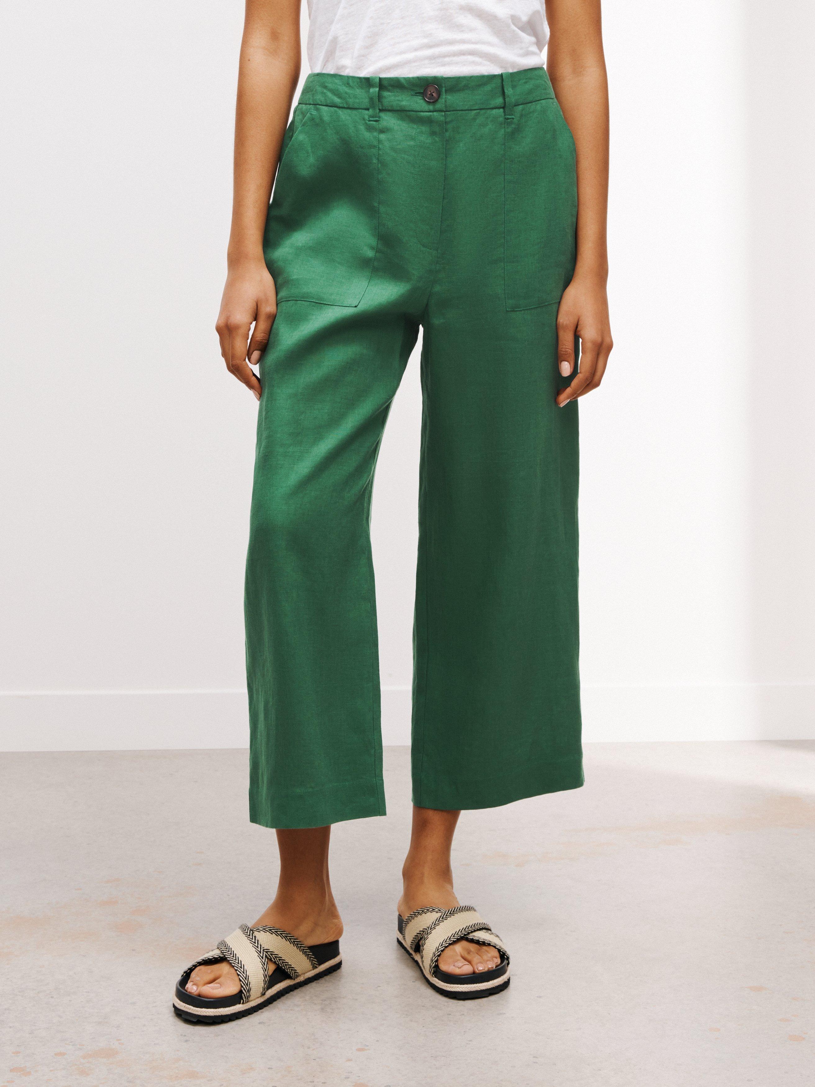 John Lewis Cropped Linen Trousers, Hunter Green