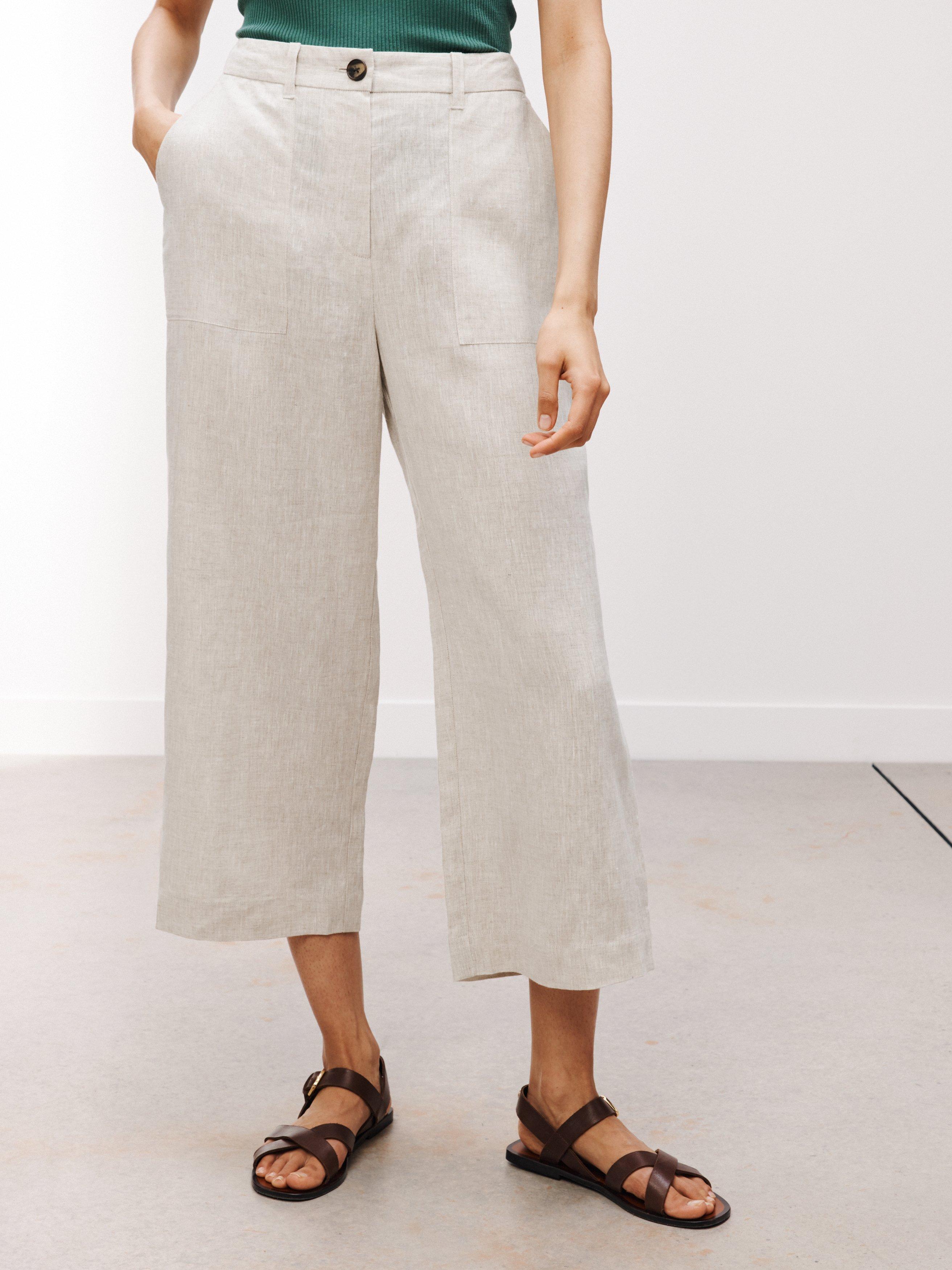 John Lewis Cropped Linen Trousers, Natural