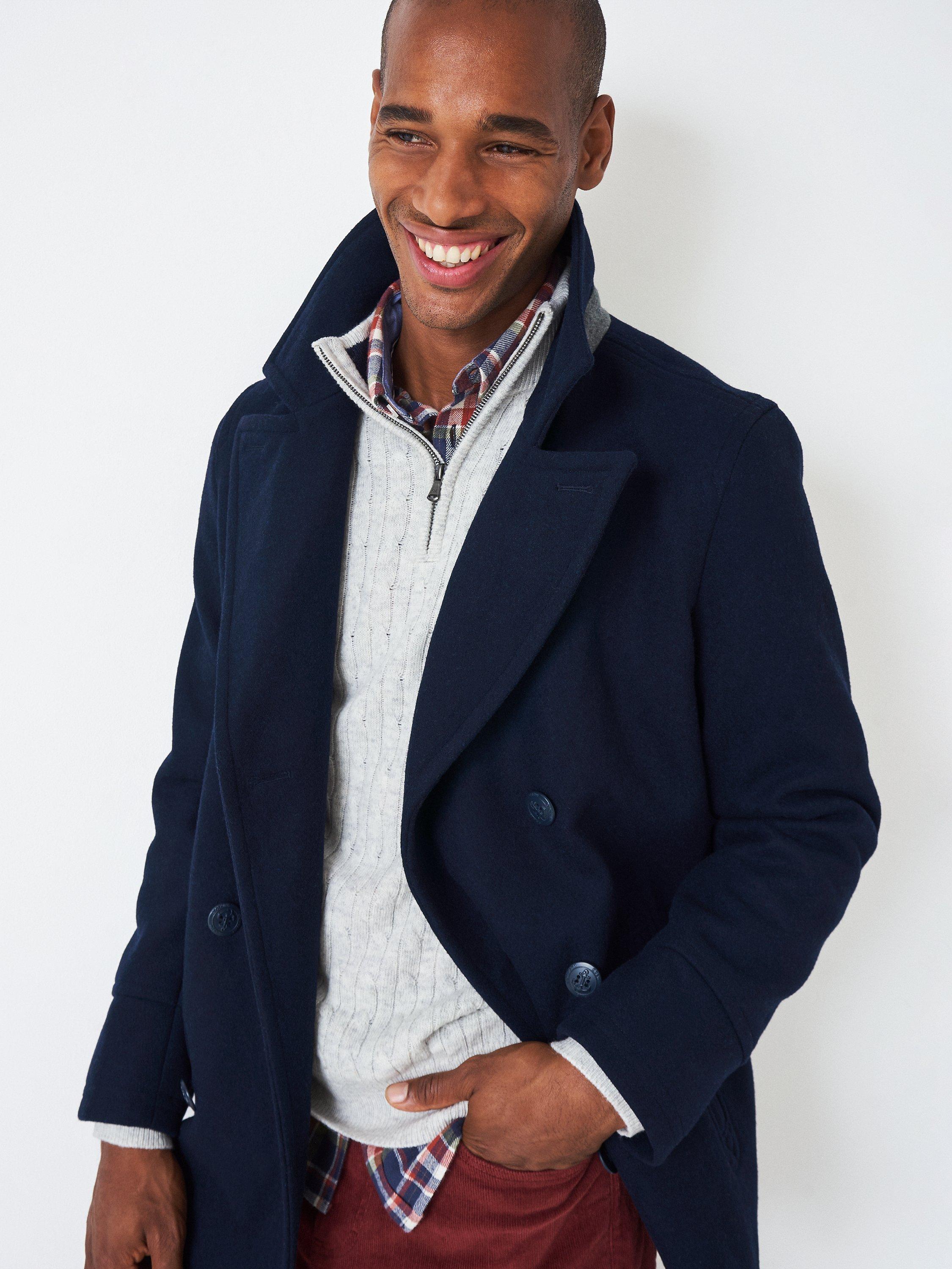 Crew Clothing Wool Blend Pea Coat, Navy Blue