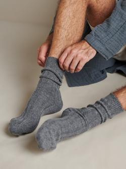 Bedfolk Ribbed Pure Cashmere Socks, Slate