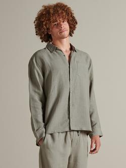 Bedfolk 100% Linen Men’s Lounge Shirt, Moss