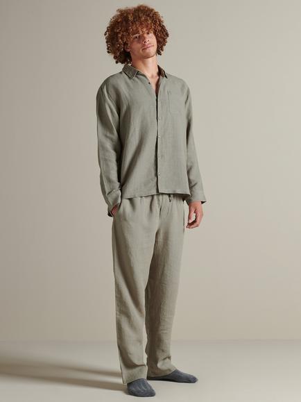 Bedfolk 100% Linen Men’s Lounge Trousers, Moss