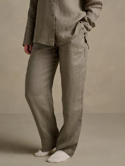 Bedfolk 100% Linen Women’s Lounge Trousers, Khaki